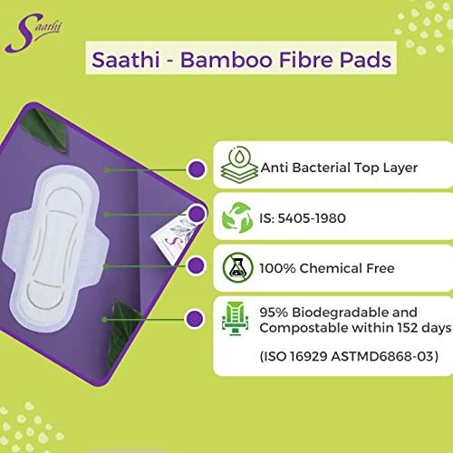 Saathi Saathi Regular (245 mm) Certified Organic Bamboo Biodegradable Sanitary Pads with Wings for Regular Flow & Rash-Free Periods - 12 Pads, Eco-Friendly, Natural & Compostable Napkins for Women