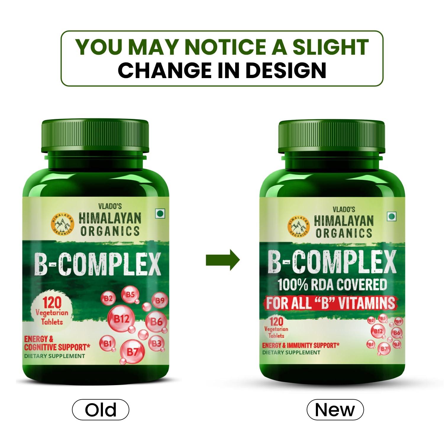 HIMALAYAN ORGANICS Himalayan Organics Vitamin B Complex with 100% RDA B1, B2, B3, B5, B6, B7, B9 & B12 | Hair Growth, Energy & Immunity | Youthful Skin - 120 Veg Tablets