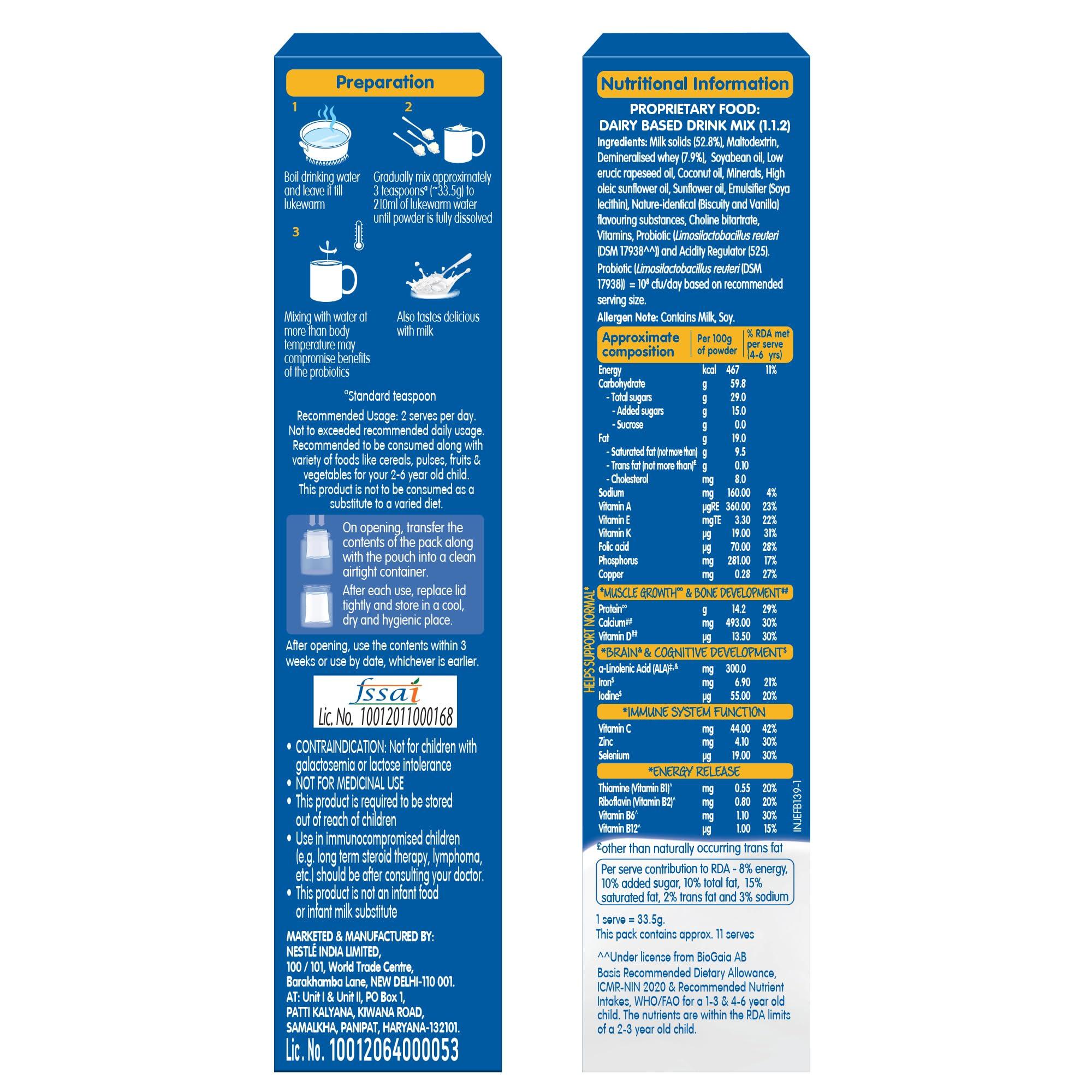 Nestle LACTOGROW Nestle LACTOGROW Nutritious Milk Drink Powder | Biscuity Vanilla Flavour (2-6 Years), (Pack Of 2), 800g, Bag-In-Box Pack