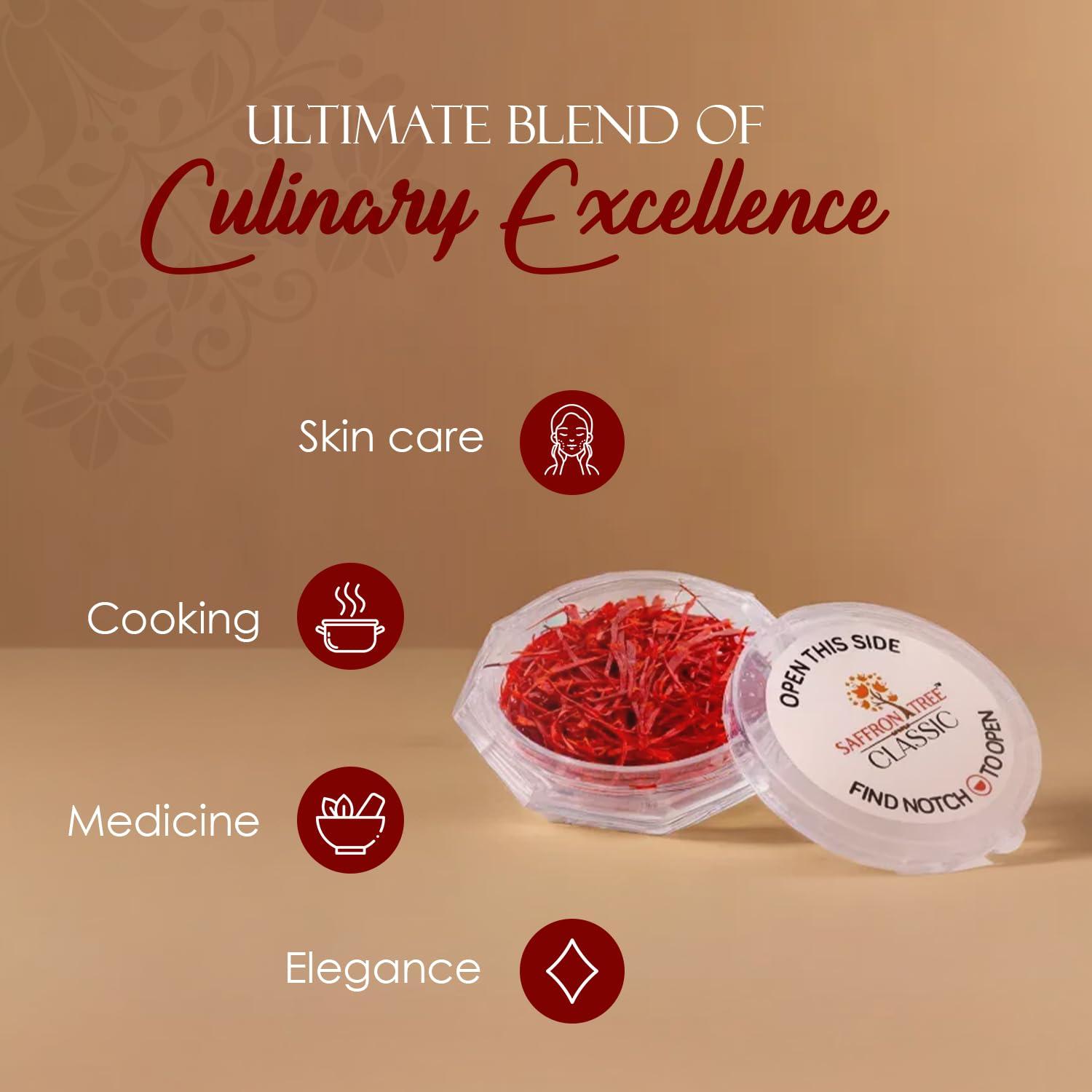 SAFFRON TREE Saffron Tree Classic Original Kesar Saffron | 100% Pure Saffron | Long Kesar Threads | Suitable For Pregnant Women, Food Aroma, Sweets, Beverages, Medicinal, Pooja, Beauty and Gifting | 1g