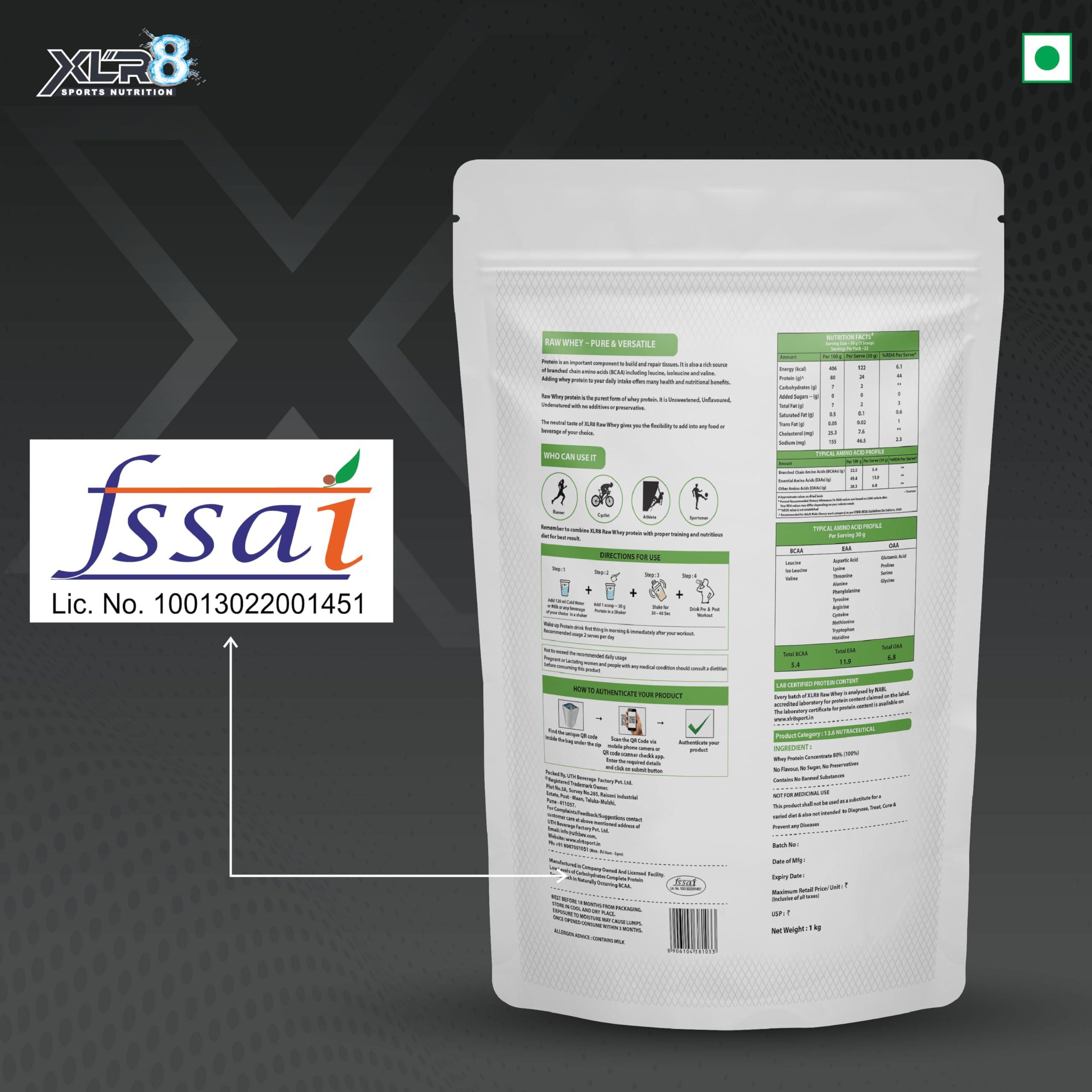 XLR8 XLR8 Raw Whey Protein Powder Instantised Whey Protein Concentrate 80% - 1 Kg/2.2 Lbs (Unflavored)