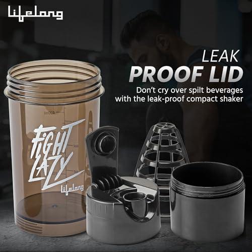 Lifelong Lifelong Protein Shaker|100% Leakproof Stylish Protein Shaker Bottle with Extra Compartment|BPA Free Sipper Bottle|Gym Bottle for Protein- 500ml (LLSHB02, Black),Plastic
