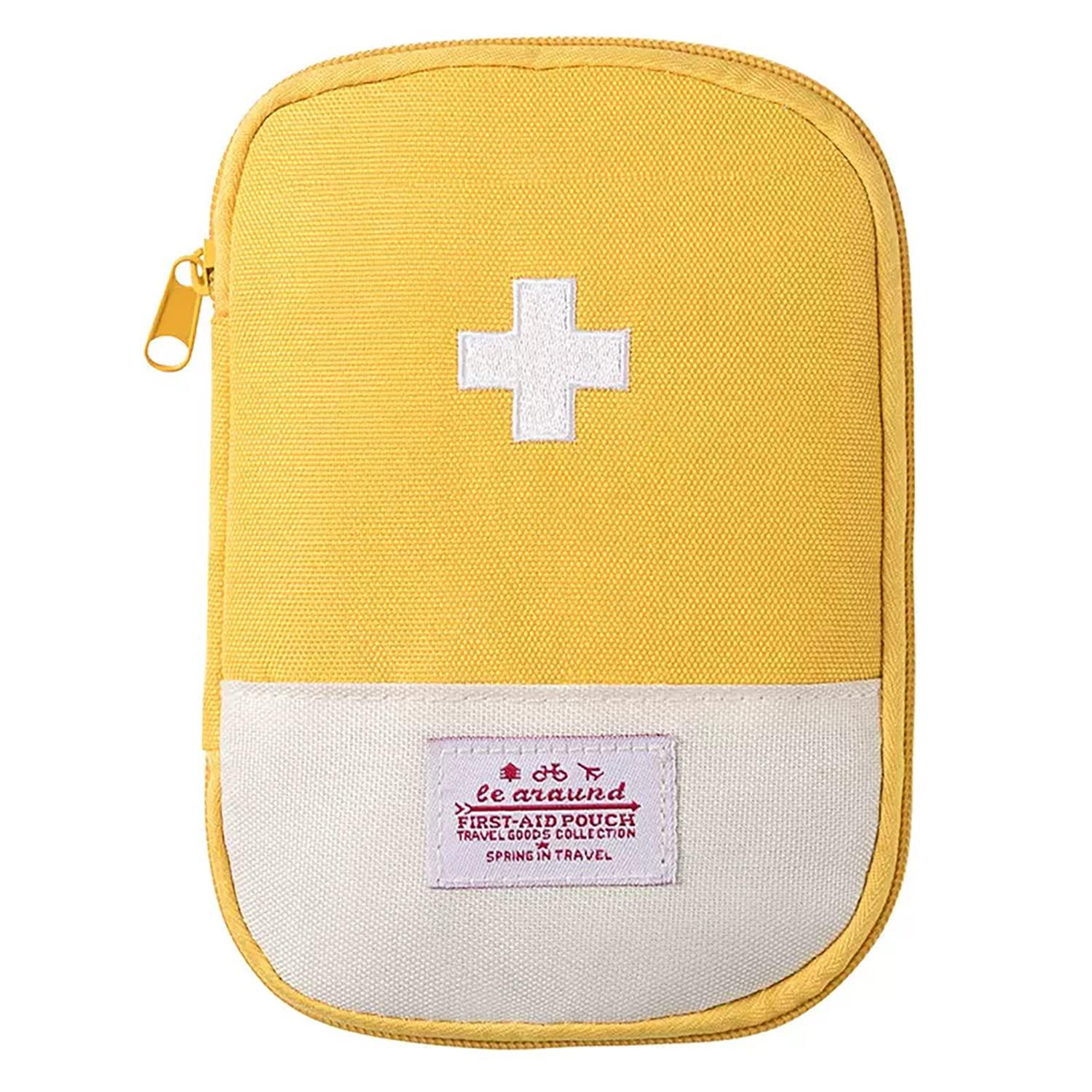 House of Quirk House of Quirk Nylon Oxford First Aid Bag, Empty First Aid Pouch, Mini Portable Medical Bag For Outdoor Camping Hiking Travel Emergency, Multifunction Emergency Medicine Storage (Yellow)