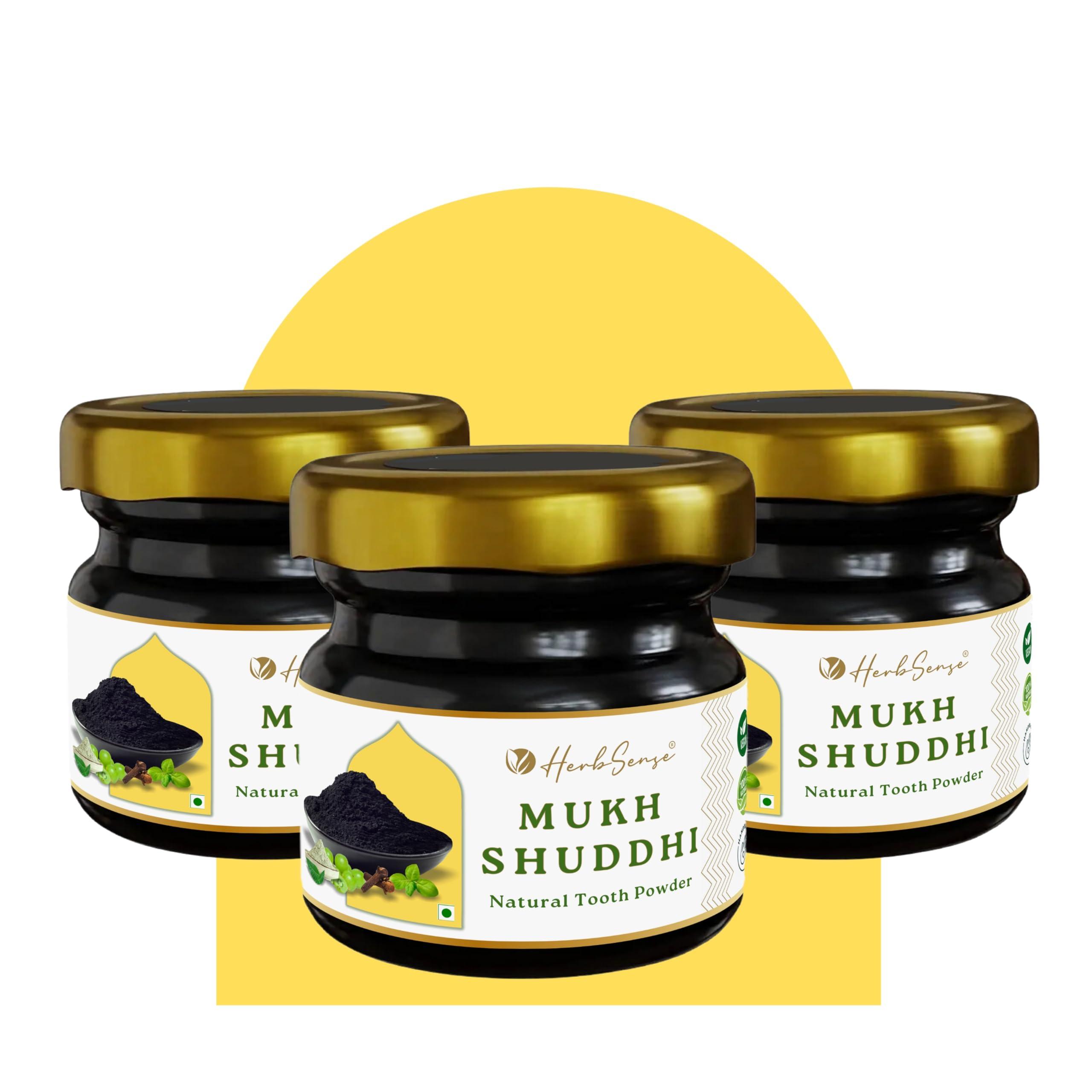 Herbsense Herbsense Plant Based Herbal Tooth Powder , For Healthy Gums & Complete Oral Care, May Help in Teeth Whitening, Enriched With Activated Charcoal & Herbs, Zero Added Preservatives & Chemicals, Zero Waste & Sustainable Products | 20gmx3 Pack of 3