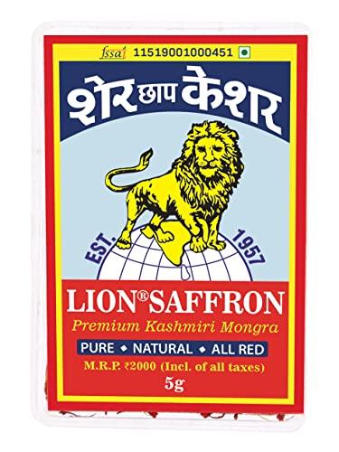 LION BRAND SAFFRON LION BRAND SAFFRON, 5g, Grade A+++ Kashmiri Mongra Saffron/Kesar for Pregnant Women, Biryani, Beauty, Cooking and Sweets (Pack of 1 (5gm))