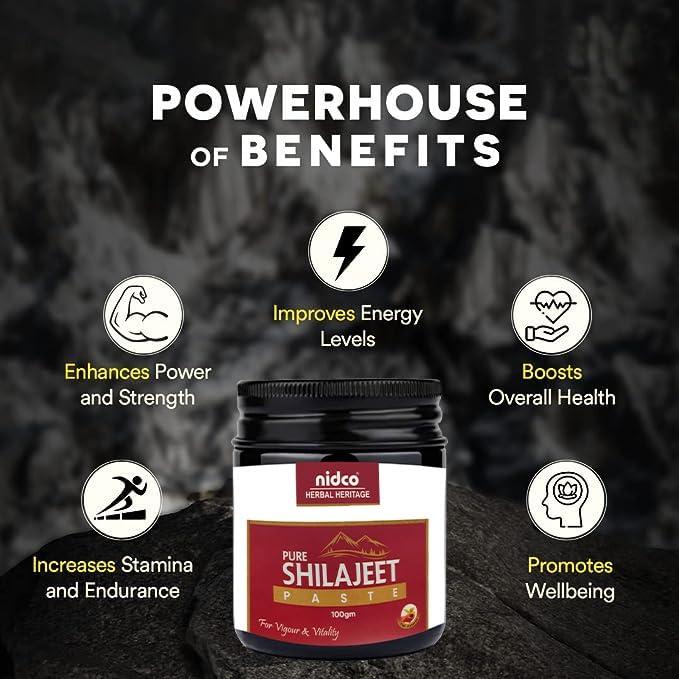 NIDCO Herbal Heritage NIDCO Herbal Heritage Shilajeet (Shilajit) Pure Resin | Paste 100% Ayurvedic Boost Performance Strength, Stamina, Endurance and Power| Maximum Potency & Immune Support (100gm)