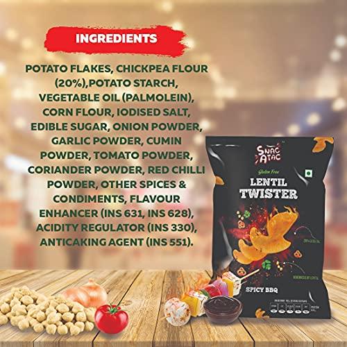 Snac Atac Lentil Twister Spicy BBQ Gluten Free Protein Packed - 360g (Pack of 4)