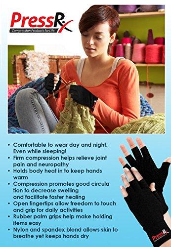PressRx PressRx Compression Arthritis Gloves for comfortable pain relief from Rheumatoid, Carpal Tunnel and more – With Fingerless Fit for Easy Daily Use (1 PAIR) - Xtra Small