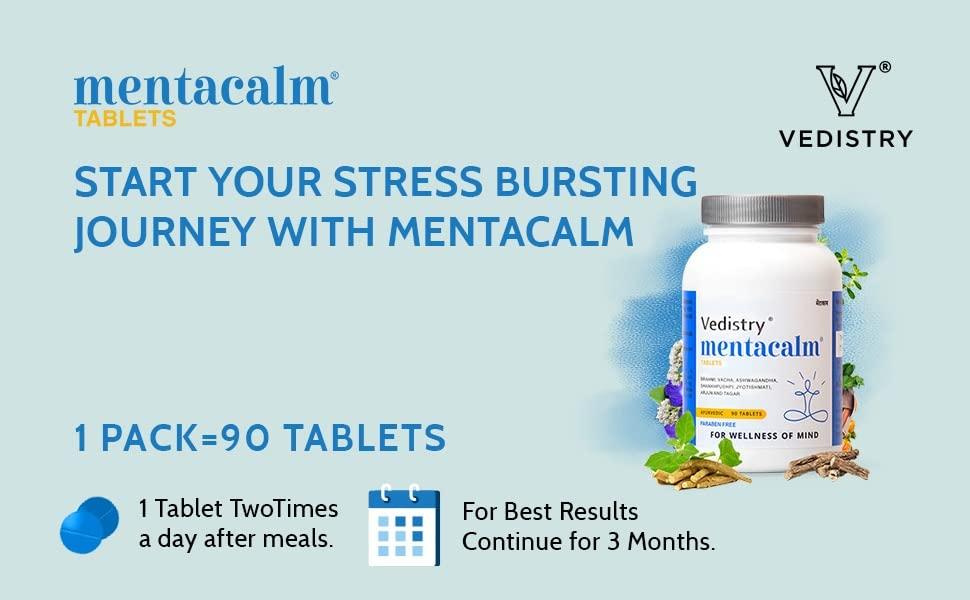 Charak Vedistry Mentacalm tablets | Ayurvedic Support for stress, anxiety & mental calmness -90 tablets Pack of 3
