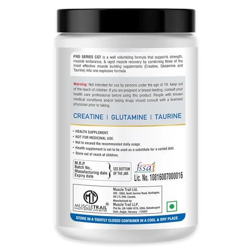 MuscleTrail Muscle Trail Pro Series CGT | Health Supplement Powder | 300g, 30 servings (Orange) | 3g Creatine, 4g Glutamine, 2g Taurine |