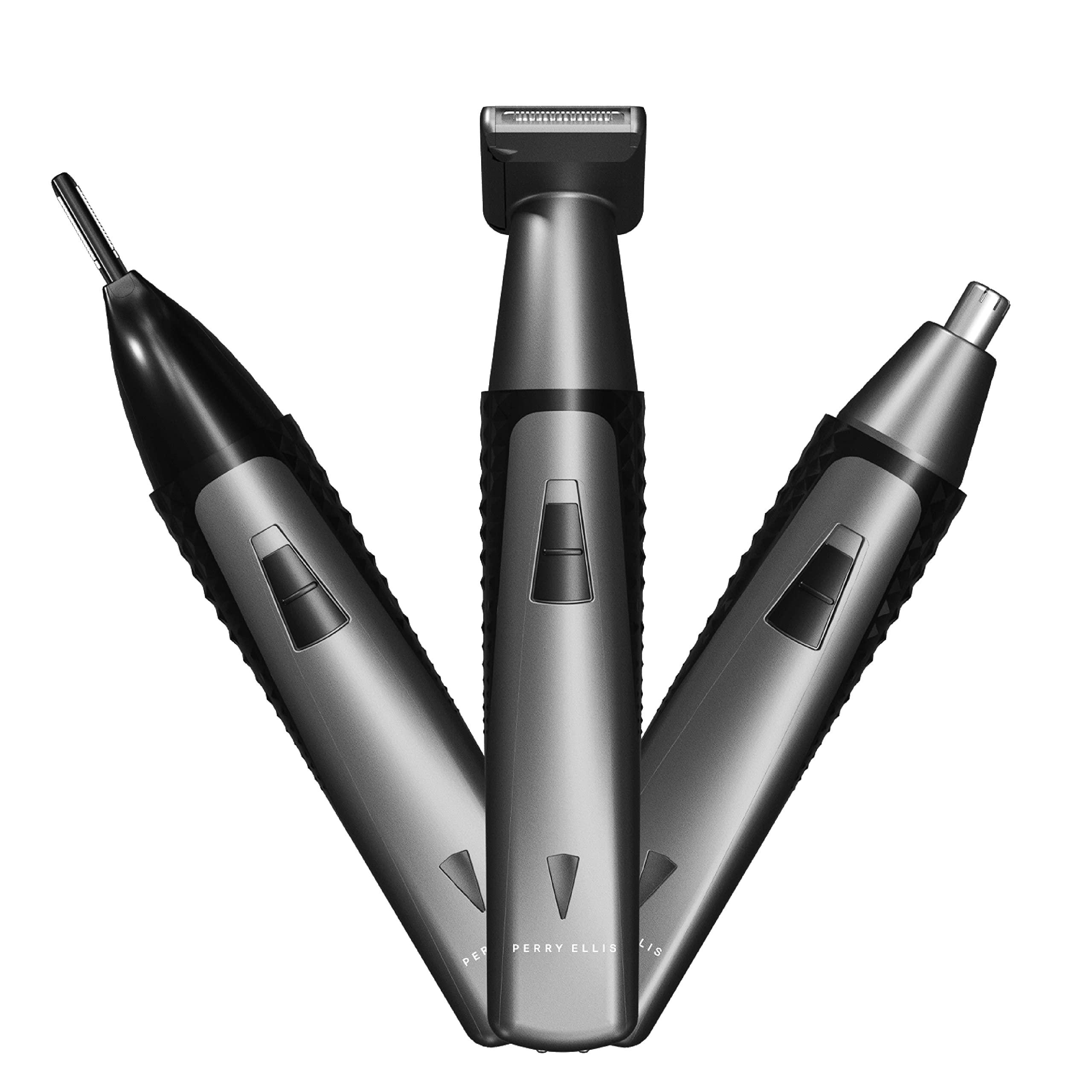 Perry Ellis Perry Ellis Rechargeable Ear and Nose Hair Trimmer for Men, 3 Detachable Heads for Sideburn, Eyebrow, Nose, Ear, Beard Trimmer for Men, Mens Grooming Kit, Detailer, Eye Brow Trimmer for Men