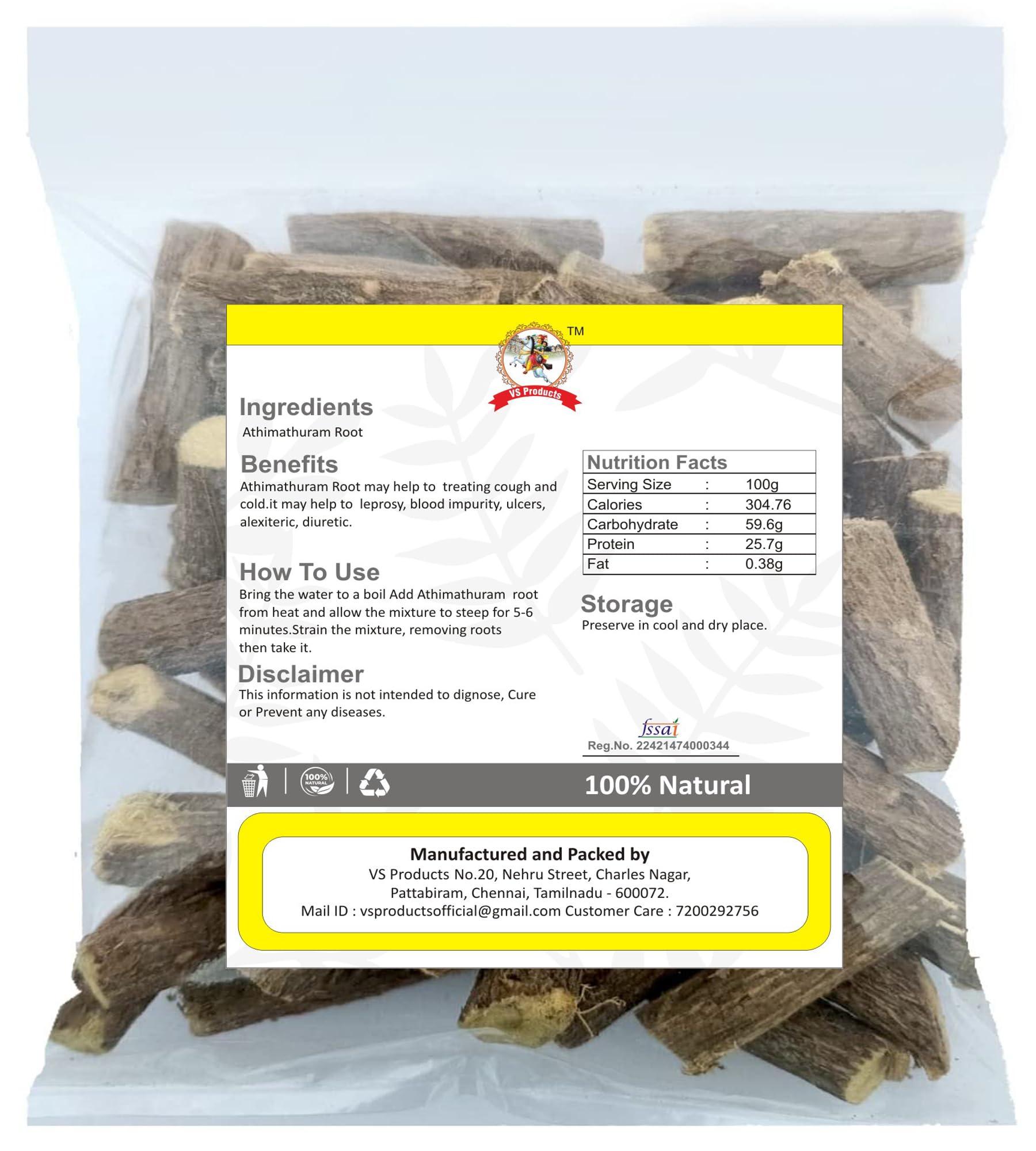 VS Products VS Products Athimathuram Root, 50g, Mulethi Sticks, Licorice Root, Glycyrrhiza Glabra, Yashtimadhu Root, (pack of 1 x 50g)