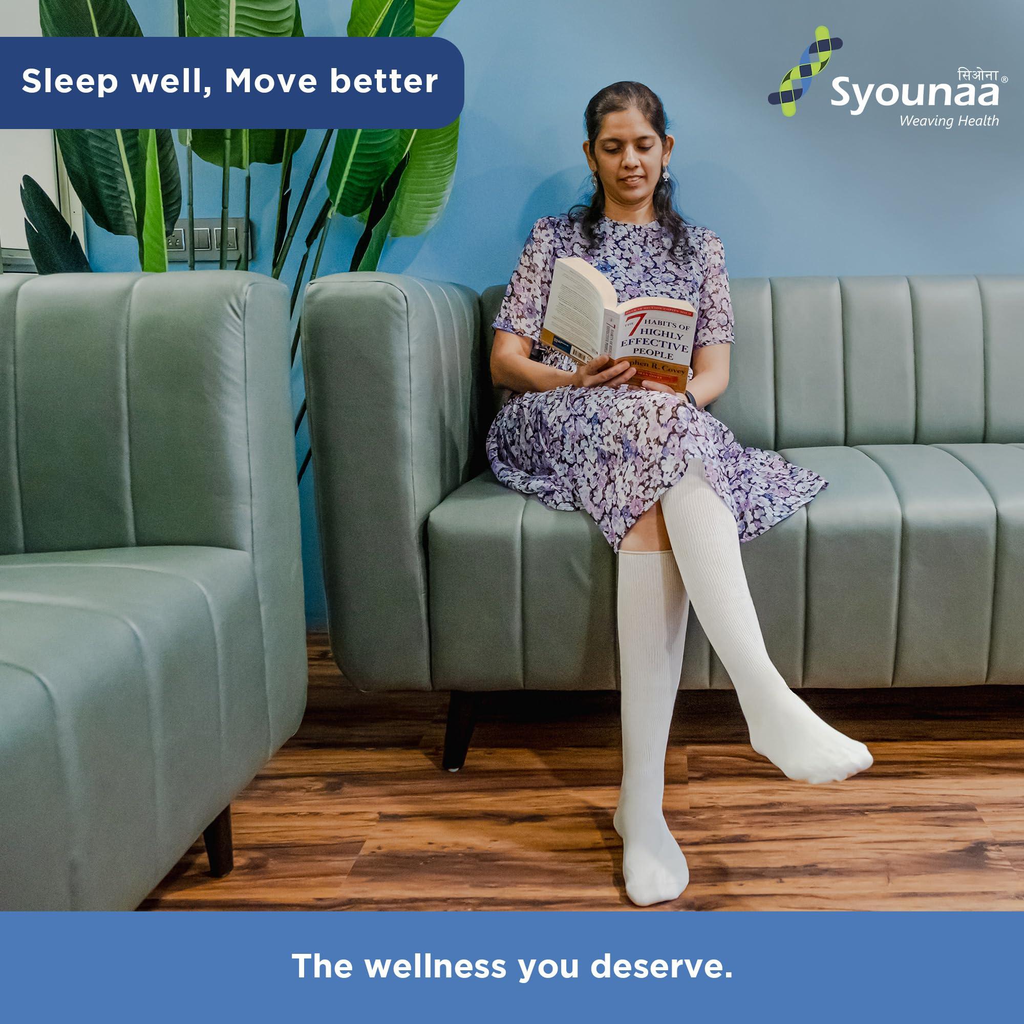 Syounaa Syounaa Socks for Diabetes & Neuropathy Knee Length for Men & Women | Reduces Cramps, Swelling, Burning sensation & Pain relief | Superior Infrared Celliant Technology | Beige, 1 pair