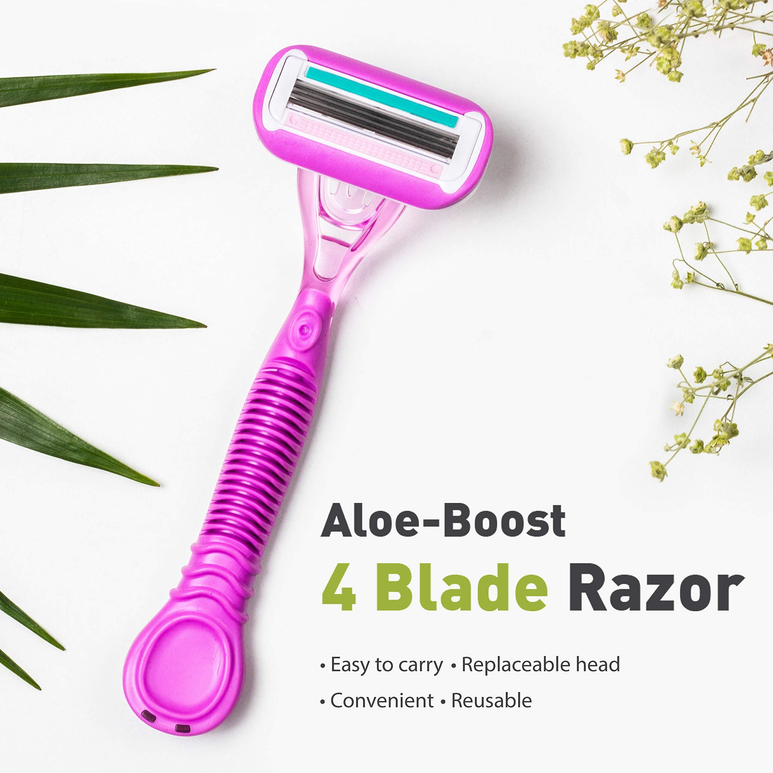 Sirona Sirona 4 Blade Reusable Razor for Women - 1 Unit with Blink and Glow Face Razor - 3 Razors