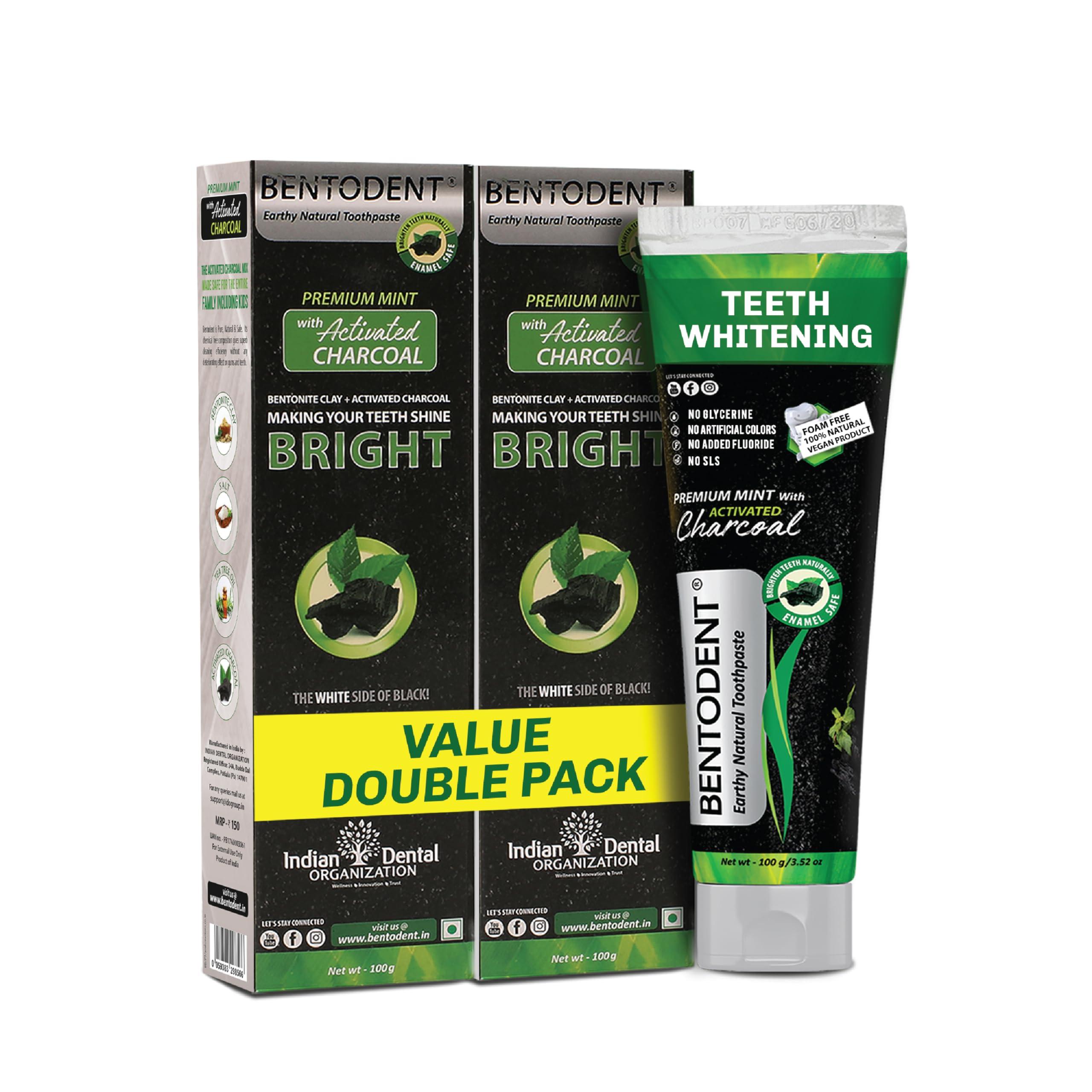 BENTODENT TOOTHPASTE Bentodent toothpaste - Teeth Whitening Products | Activated Charcoal Mint Teeth Whitening Toothpaste | Enamel Safe, Natural | Foam free, Fluoride Free - (Pack of 2 Teeth Whitening Products)
