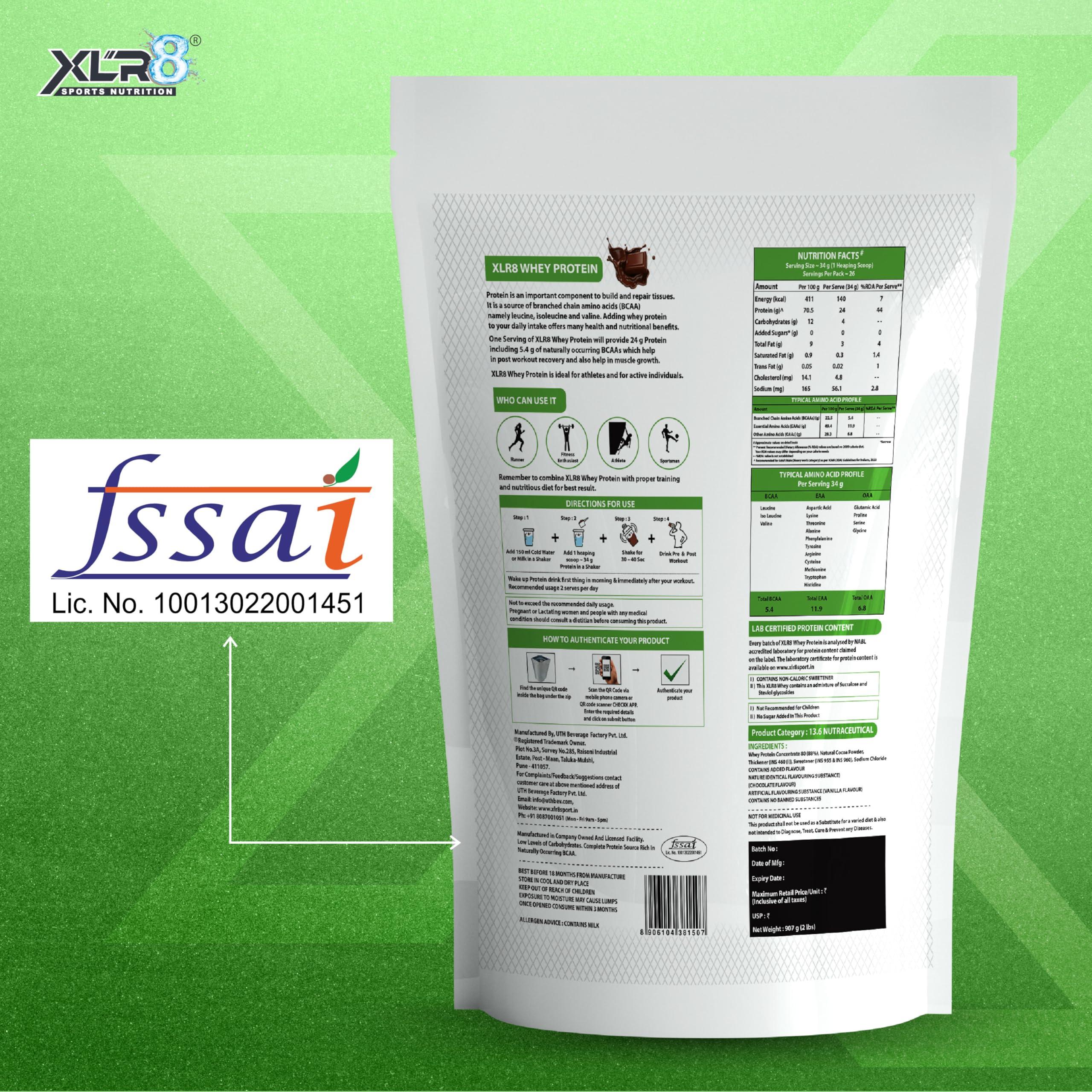 XLR8 XLR8 Whey Protein Powder with 24 g Protein Content & 5.4 g BCAA (907 g, Chocolate)