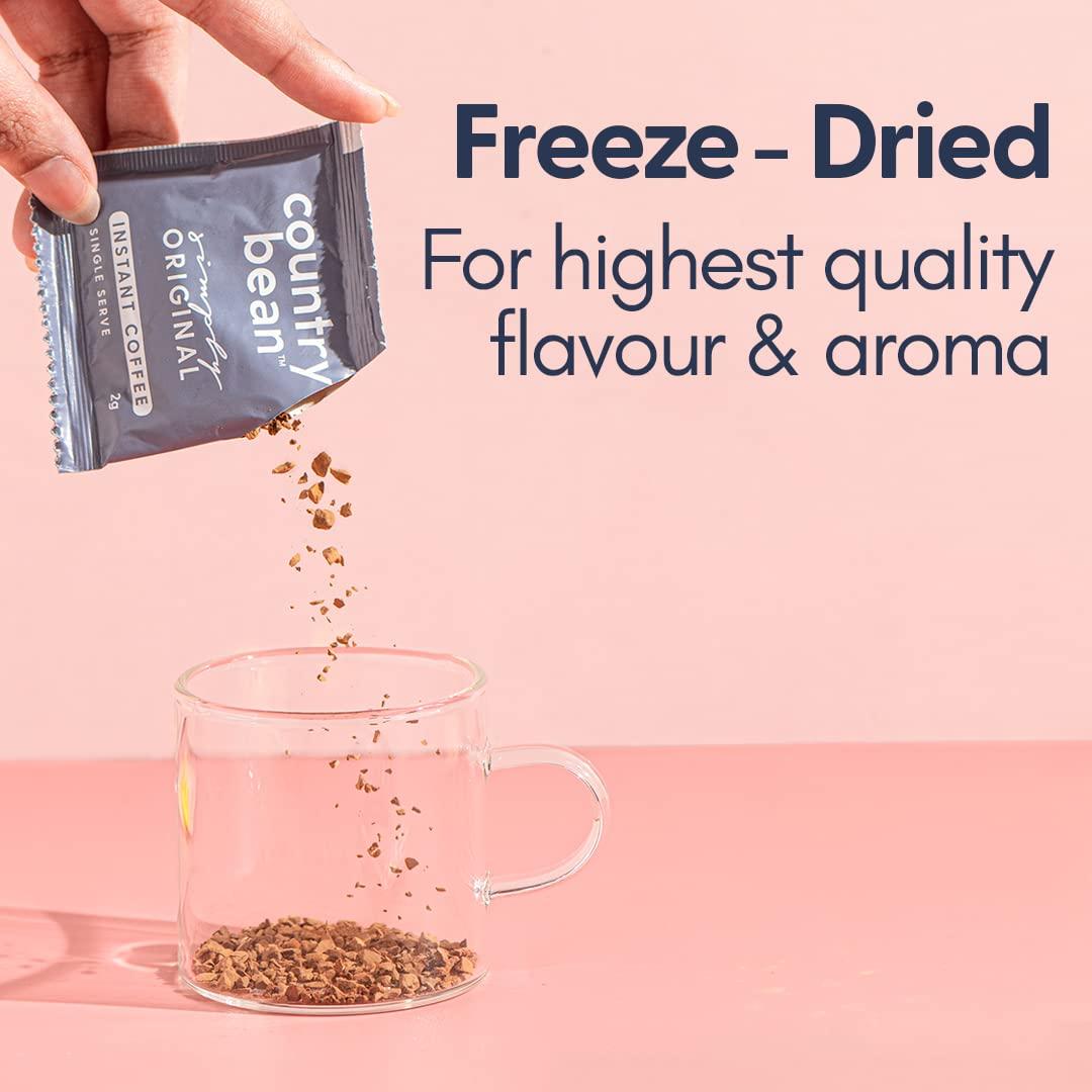 Country Bean Country Bean Assorted Flavour Box (2g x 30 sachets) | 100% Arabica Coffee, Freeze-dried, 6 Sachet Flavours - Hazelnut, Caramel, Vanilla, Original, Blueberry Muffin, Strawberry Cheesecake