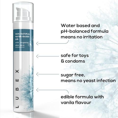 LUBex Lubex Lubricant Gel (Water-Based) Natural Lube with Aloe Vera for Her, Him & Couples - (Pack of 2) Vanilla Flavour - 50gm
