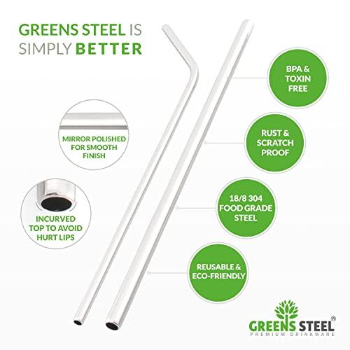 Greens Steel Stainless Steel Straw Set - Reusable Pack of 2 Curved & 2 Wider/ Straight Straws - For Smoothies, Coffee & Drinks - Cleaning Brush Included - Eco-Friendly Solution by Greens Steel (4, Medium)