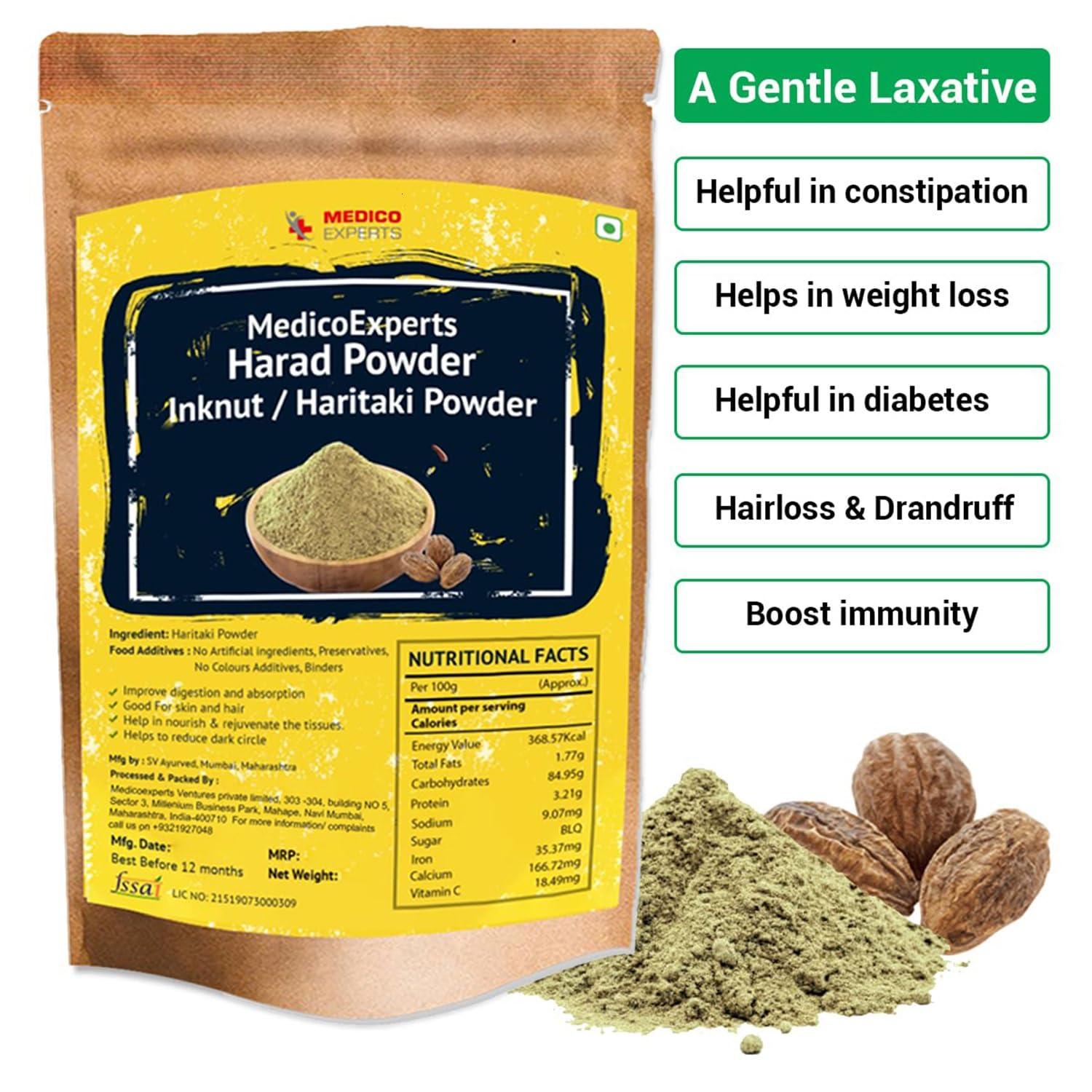MedicoExperts MedicoExperts Harad Powder - 100gms - Haritaki Powder, Inknut Powder for Dark Circles, Face, Skin & Healthy Digestion - Harde Powder, Kadukkai Powder Organic, Haritaki Churna