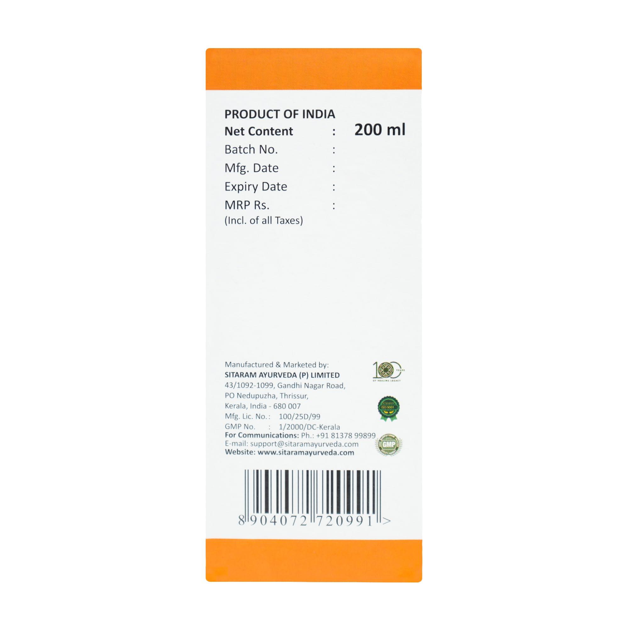 SITARAM Sitaram Ayurveda Saraswatharishtam With Gold 200ml syrup| Kerala Ayurvedic Saraswatarishta Supplement With Brahmi And Ashwagandha.