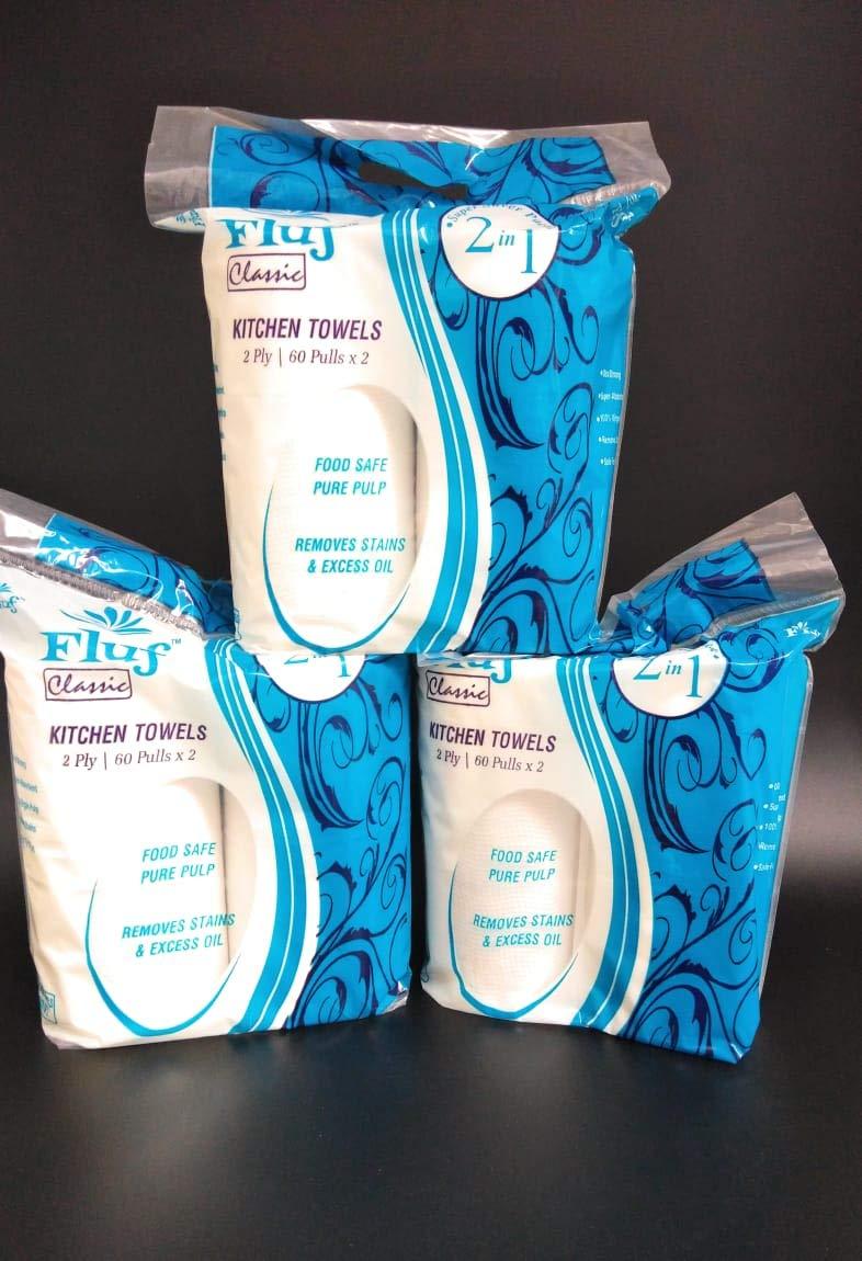 Fluf Non Woven Reusable and Washable Kitchen Wipes Kitchen Towel by Fluf - 60 Pulls Per Roll (Pack of 6)