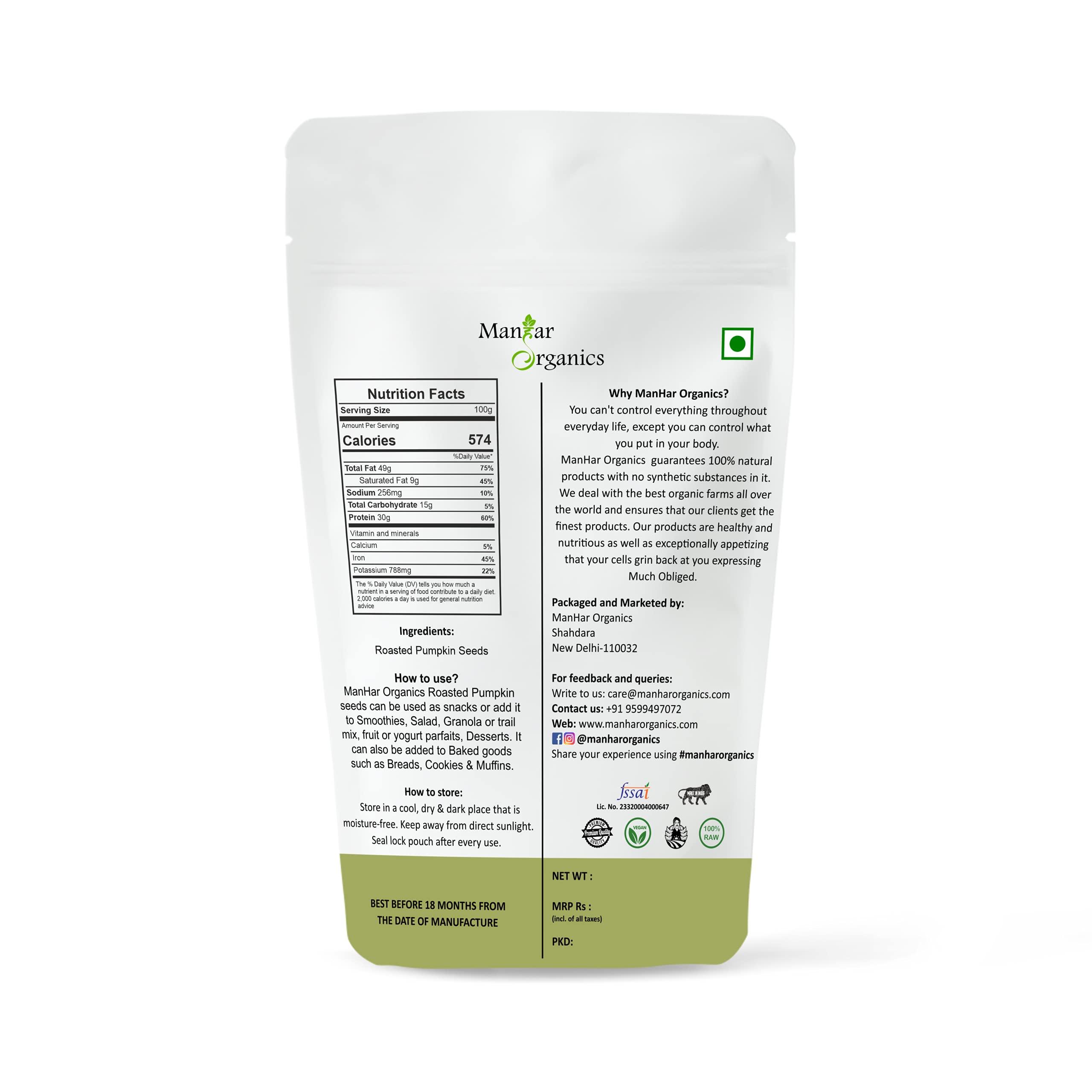 ManHar Organics ManHar Organics Roasted Pumpkin Seeds 2kg for eating - AAA Grade |Protein and Fiber Rich Superfood| (Pack of 2, 1kg each) (2000gm)