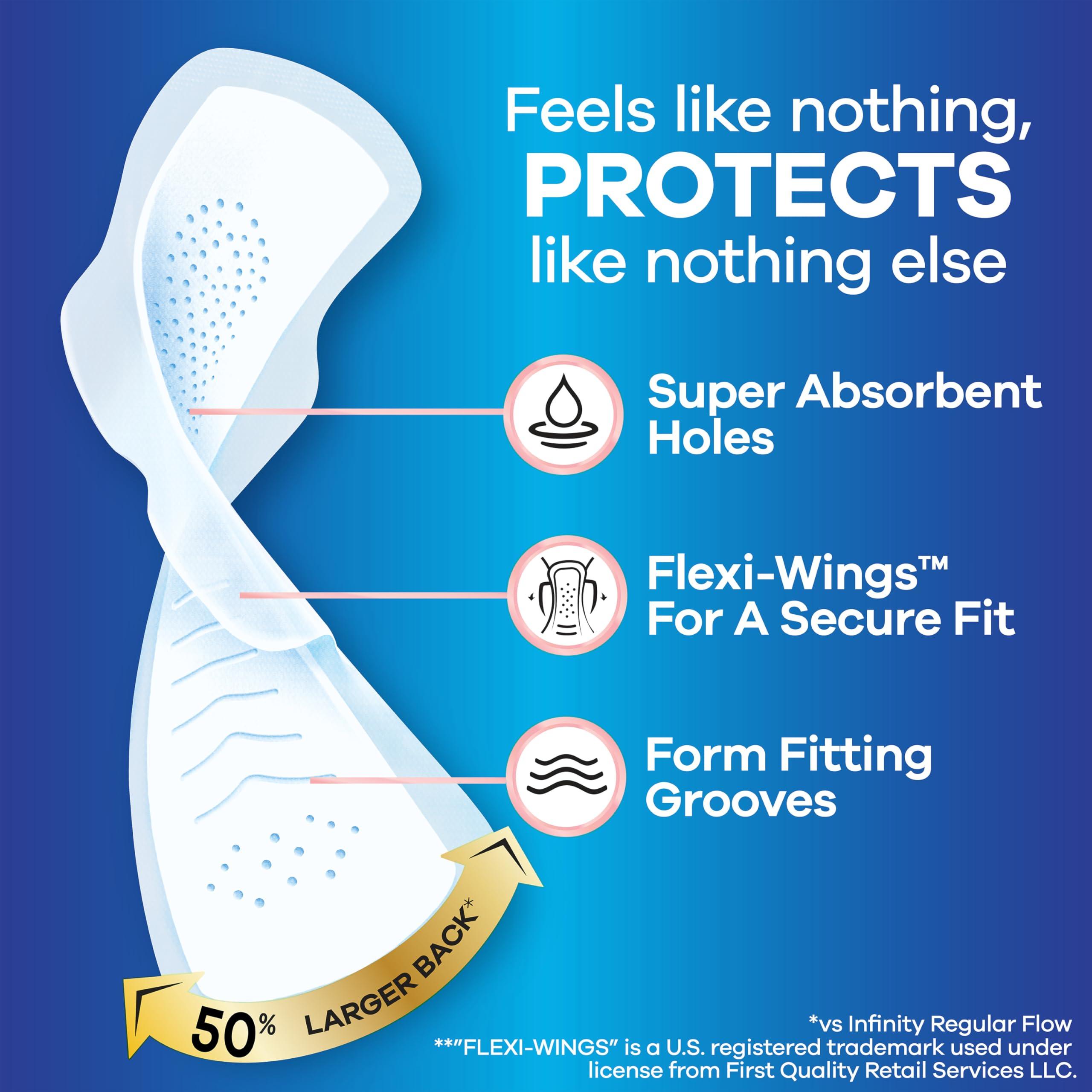 Always Always Infinity FlexFoam Pads for Women Size 5 Extra Heavy Overnight Absorbency, Up to 12 Hours Zero Leaks, Zero Feel Protection, with Wings Unscented, 30 Count