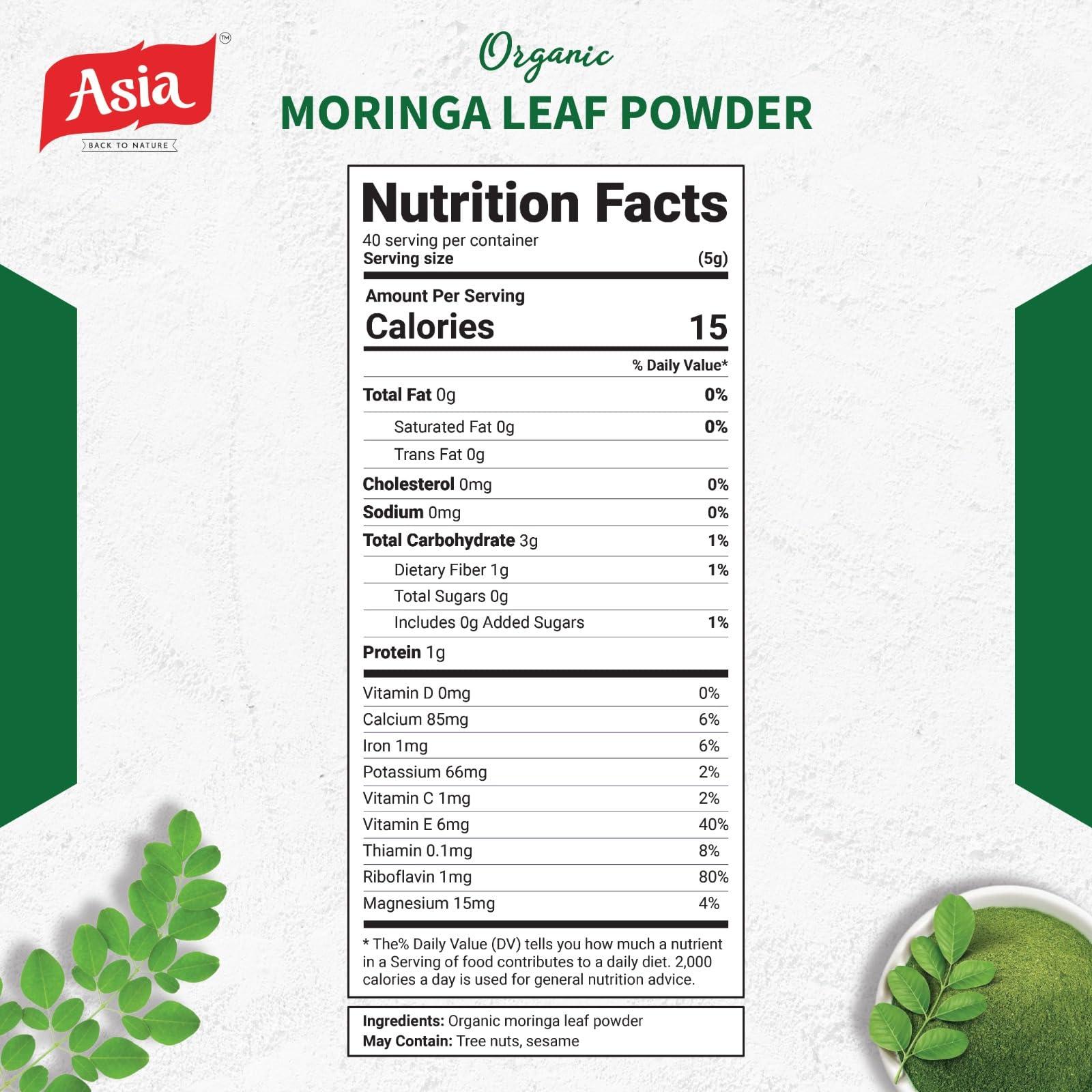 ASIA SPICES Asia Organic Moringa Powder 100% Pure & Natural Superfood | USDA Organic Certified | 100g | Supports Glowing Skin, Healthy Hair, Energy, Immunity & Digestion | Vegan & Non-GMO