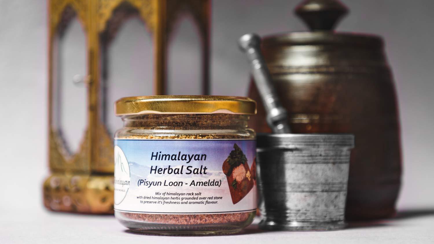 The Himalayan The Himalayan Flavoured Herbal Salt (Pisyun Loon)|Healthy & Mineral Rich Flavoured Salt|for Savory Flavor Like Raita,Salad,Pizza,Soups, Snacks,|Barbeque Dishes Salt|Naturally Grinded Salt - 200 gm