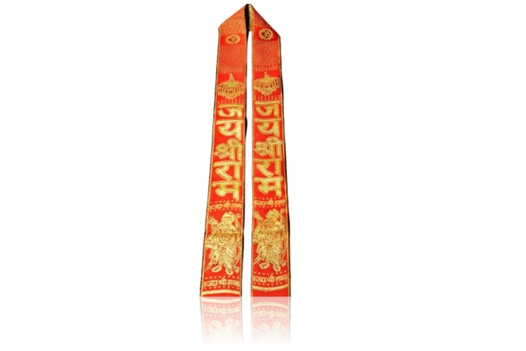 KAMADA CREATIONS Kamada Creation Jai shri Ram Patka/Dupatta for Samaroh/Festival/Pooja, Hand-Painted Paper, Red and White