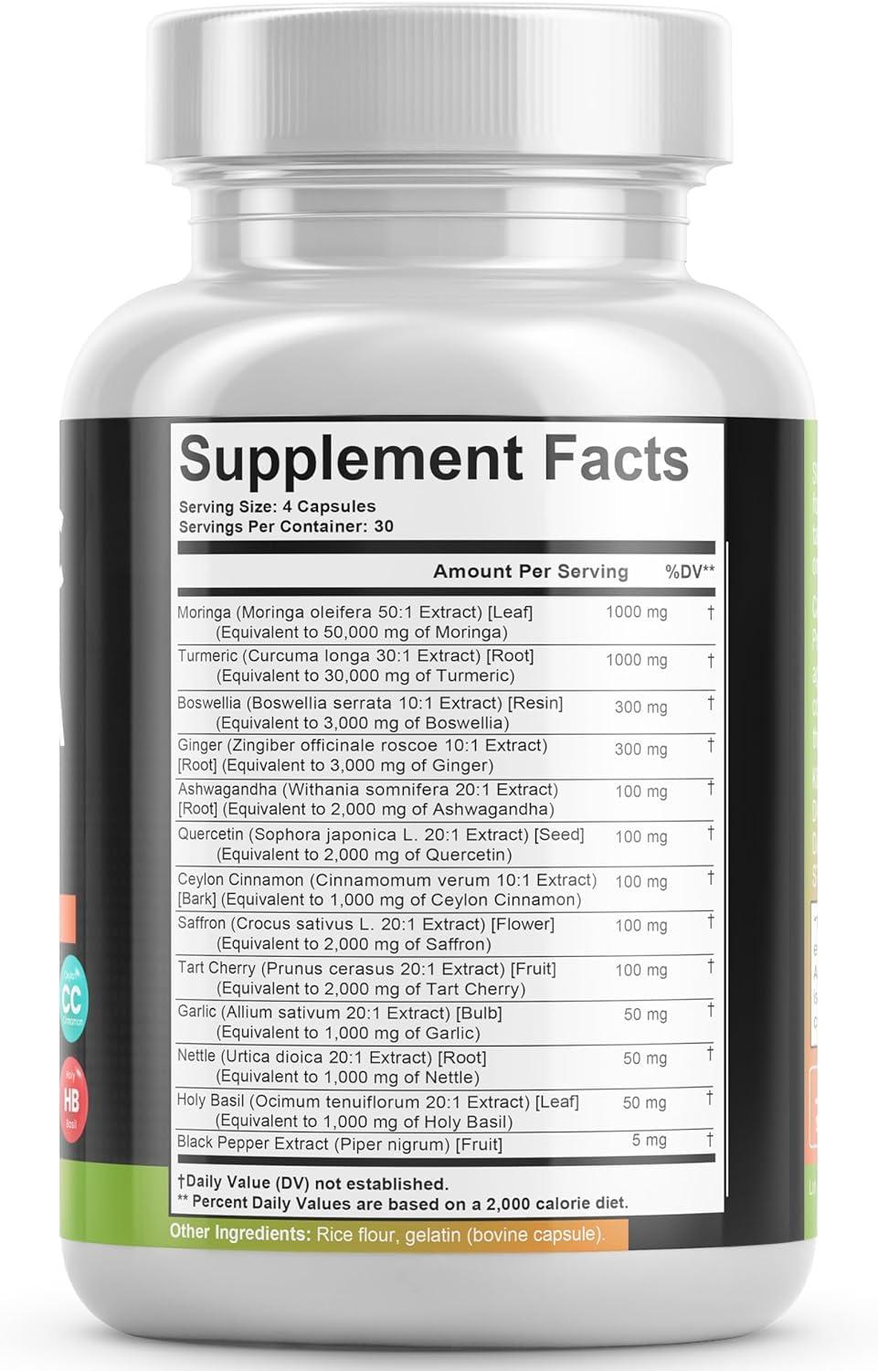 ATHINIKA NUTRITION ATHINIKA NUTRITION TURMERIC CURCUMIN 30000MG GINGER 3000MG MORINGA 50000MG BOSWELLIA 3000MG SAFFRON 2000MG - JOINT SUPPORT SUPPLEMENT FOR WOMEN AND MEN WITH CEYLON CINNAMON, QUERCETIN, TART CHERRY
