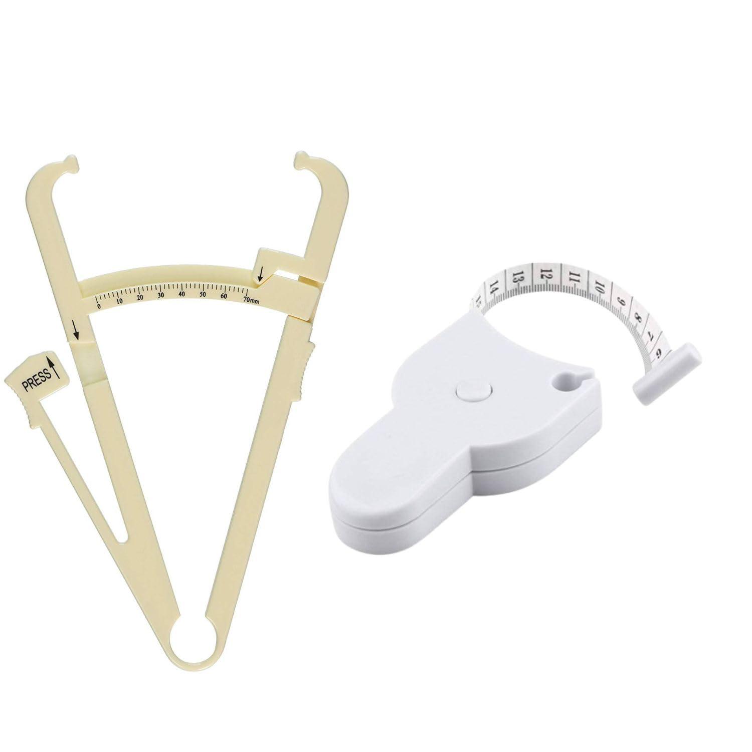 BRAVEZI Bravezi Personal Body Skin Fold caliper and Analyzer_Cream and Girth Measurement Tape For Body Fat_White (Pack of 2)