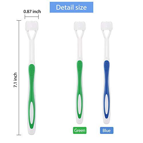 Boao 3 Sided Autism Toothbrush Three Bristle Travel Toothbrush for Complete Teeth and Gum-Care, Great Angle Bristles Clean Each Tooth, Soft/Gentle (Green, Blue, 2 Pieces)