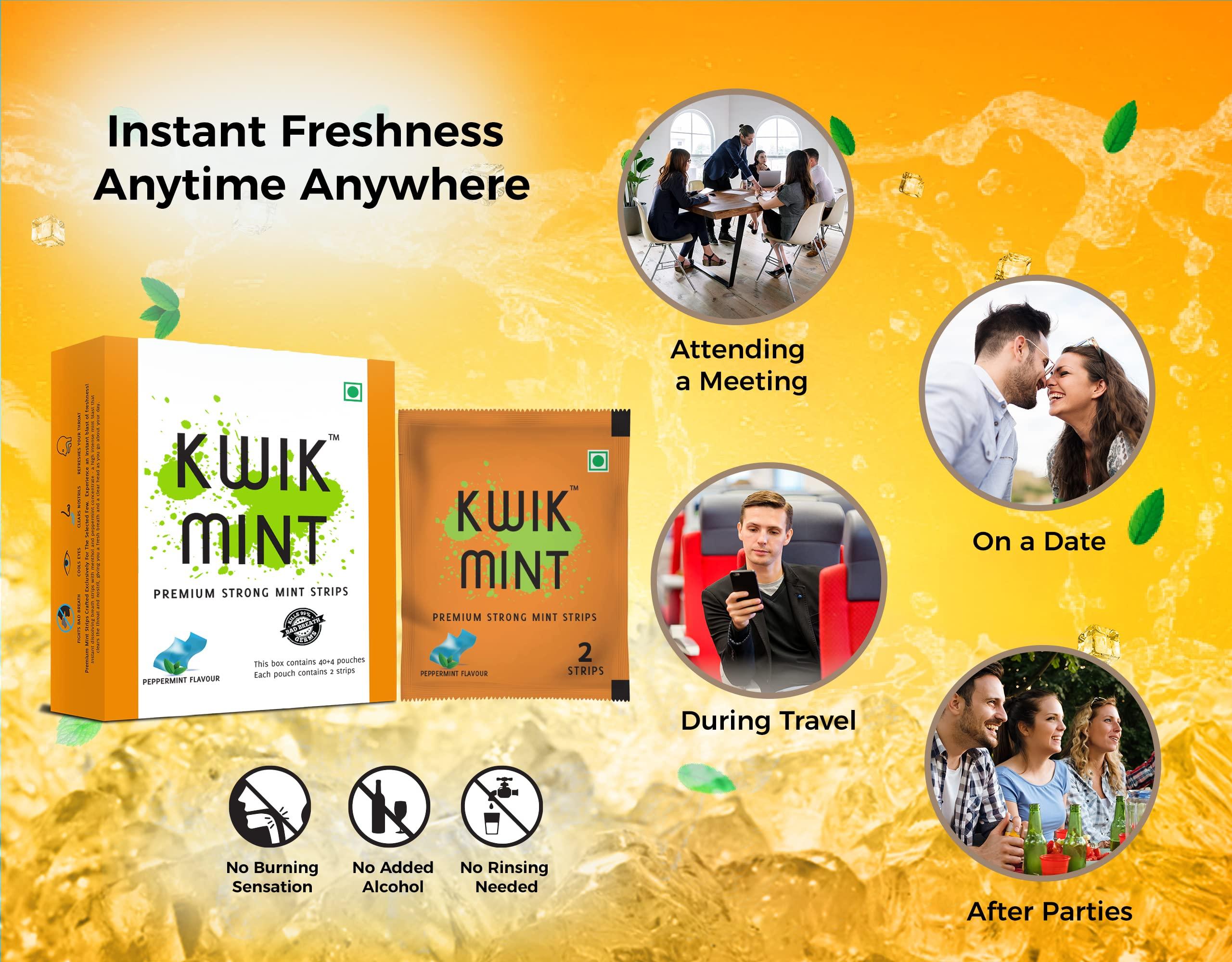 Kwik Mint Kwikmint Premium Strong, Instant mouth freshener dissolving strips for oral care  Pack of 4 (352 Strips)