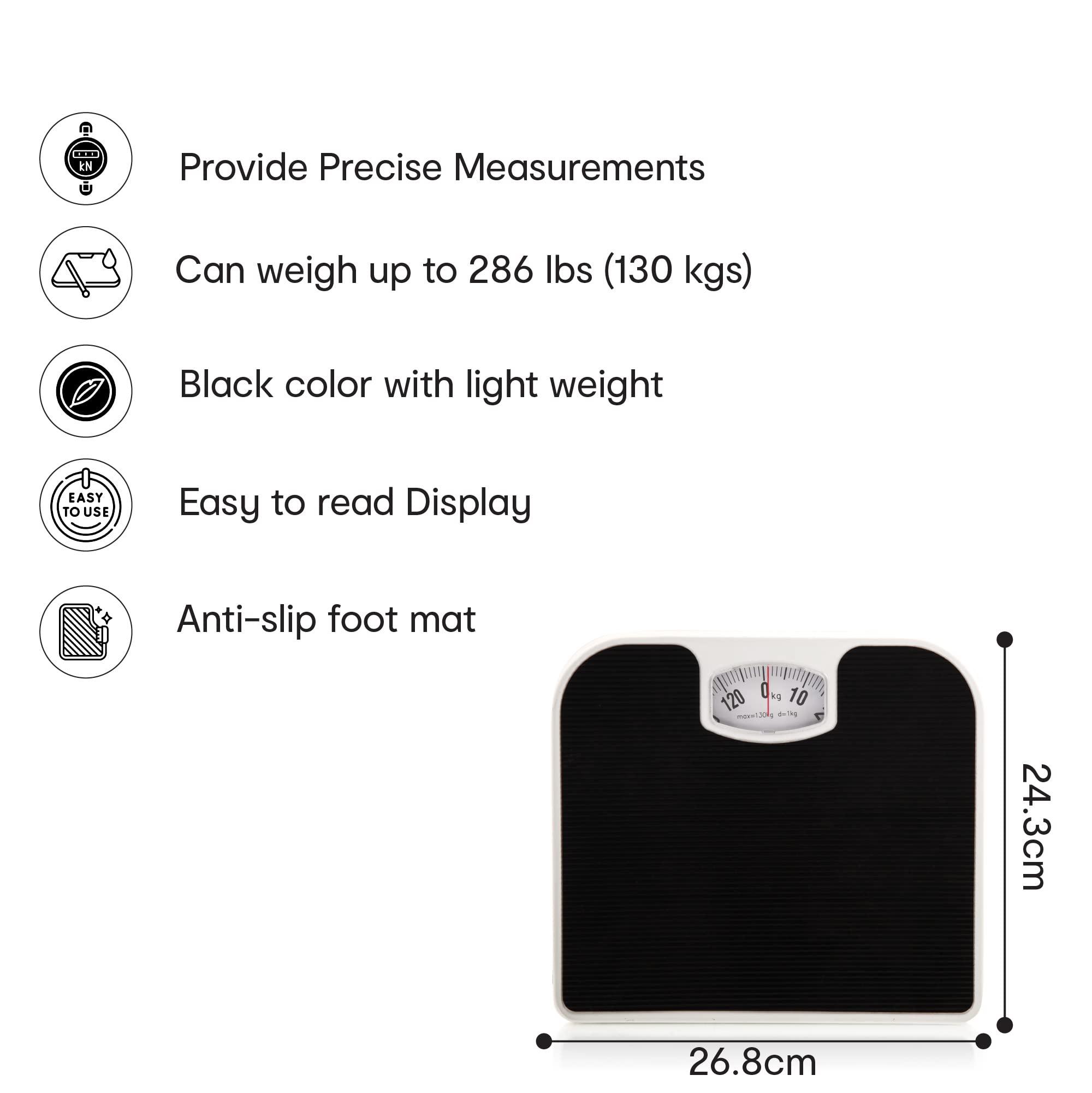 Anko Anko Australia Manual Weighing Machine | Anti-Slip Mat Platform | Heavy Duty Steel Body Weighing Scale for Body Weight | Precision scale with Auto-Calibrating Sensors | Black, 130kg Capacity