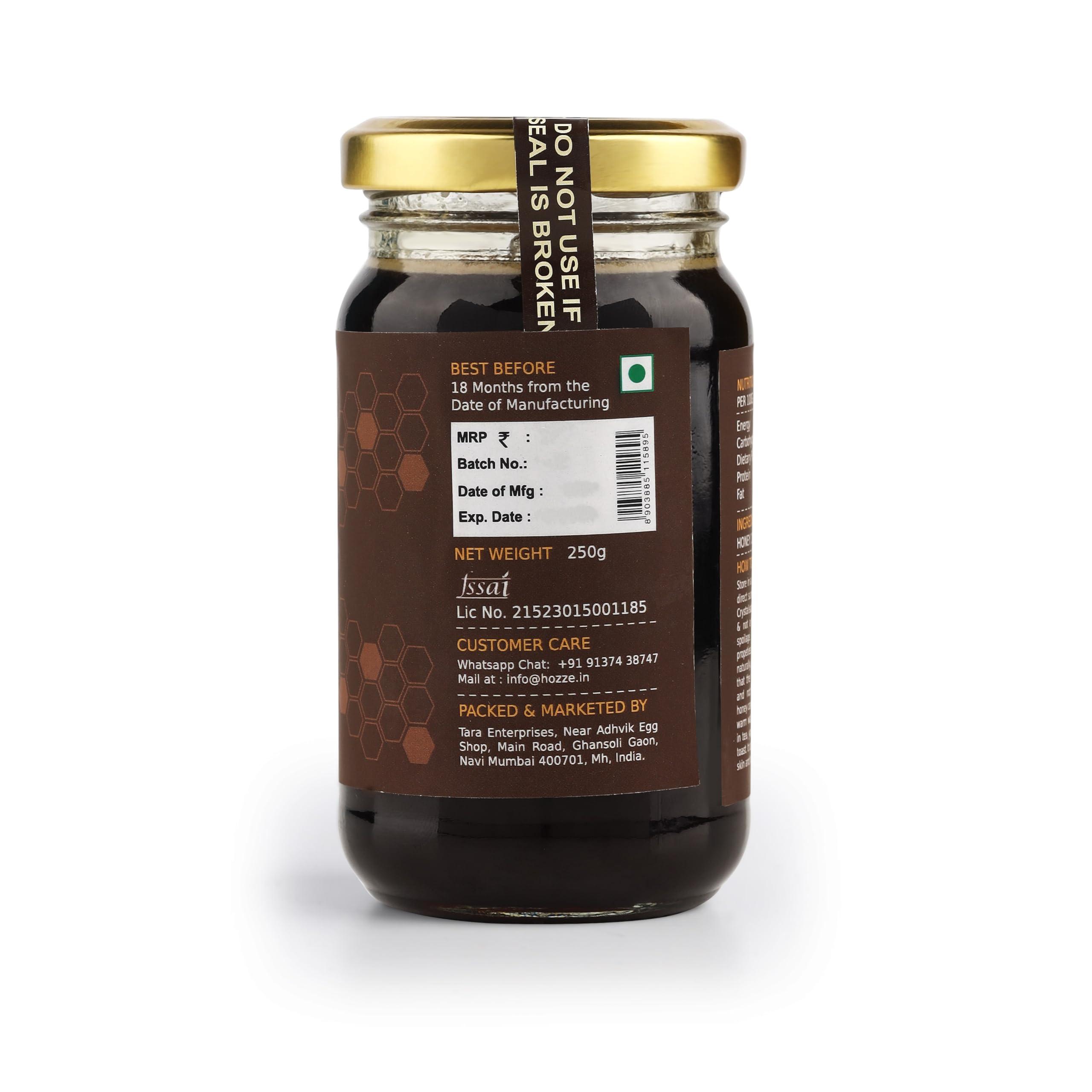 Hozze Hozze Raw Honey - 100% Pure Honey, Natural Honey, Zero Adulteration, No Additive, No Preservative, No Thickness, No Artificial Colour & Flavour - 250 Gram (Pack of 1)
