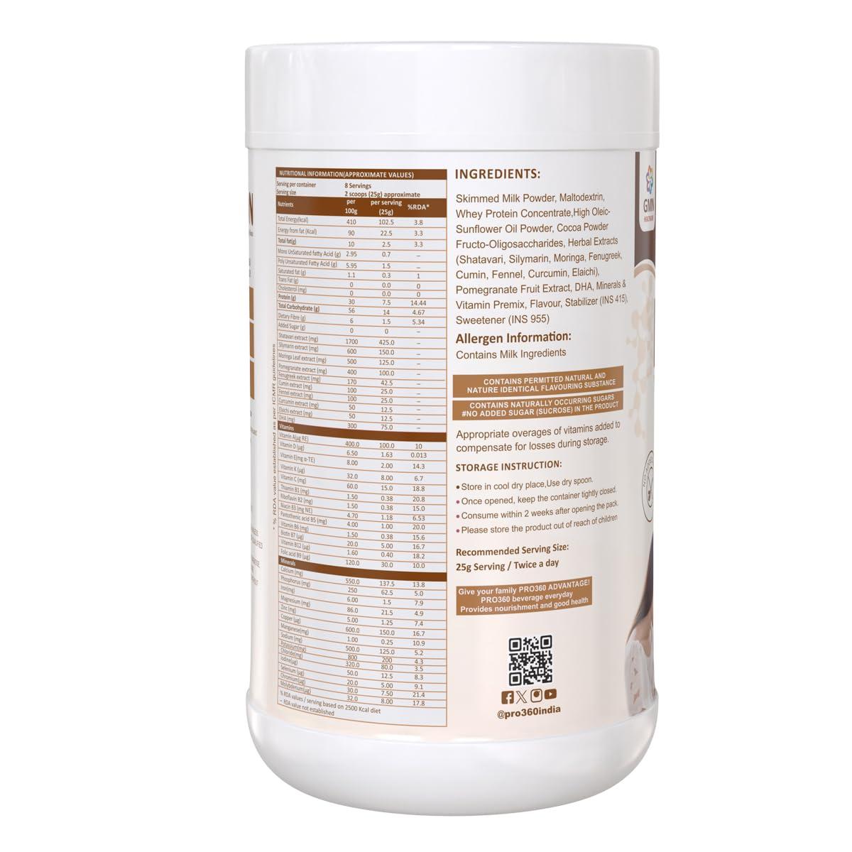 PRO360 Pro360 Lacton Protein Powder for Breastfeeding, Lactating Women - Lactation Support Supplement for Mother with Herbal Extracts - Helps to Increase Breast Milk Supply - Chocolate Flavor, 200g