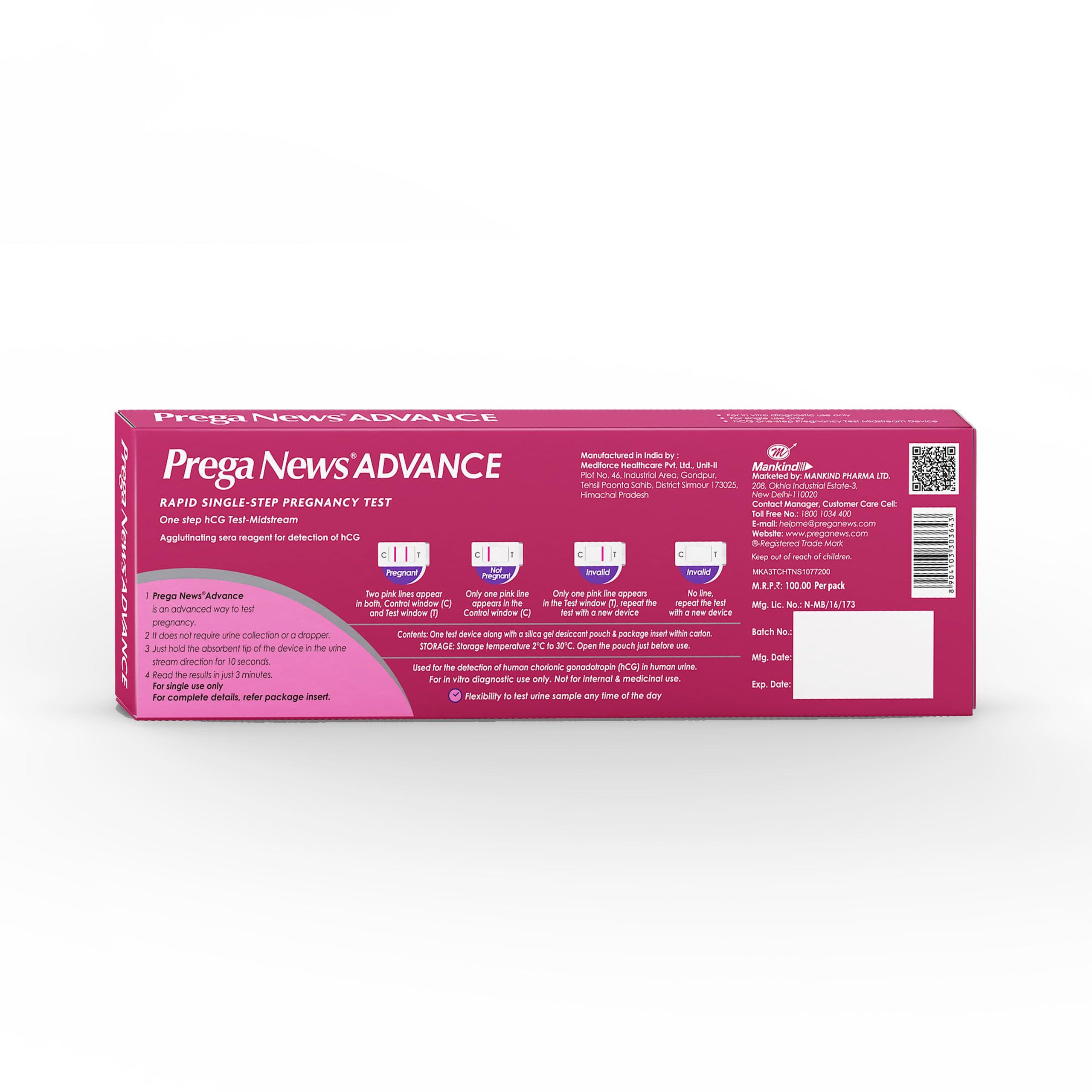 Prega News Prega News Advance, HCG Home Pregnancy Test, Midstream Urine Test Kit, One Step Pregnancy Test, Easy to Use, Accurate Result in Just 3 Minutes x Pack of 1 (2)