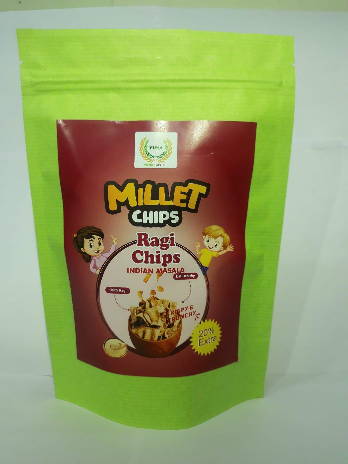 Yuna Exports Pvt Ltd Teasty And Crunchy Millet Chips To Enjoy The Fun,Chips To Change Your Mood,Crunchy chips,Ragi Chips,Peri Peri Chips,100gm Chips,Chips (Ragi Chips Masala)