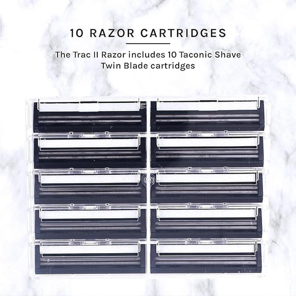 Taconic Shave All Metal Trac 2 (Trac II) Compatible Razor and 10 Personna Twin Blade Cartriges