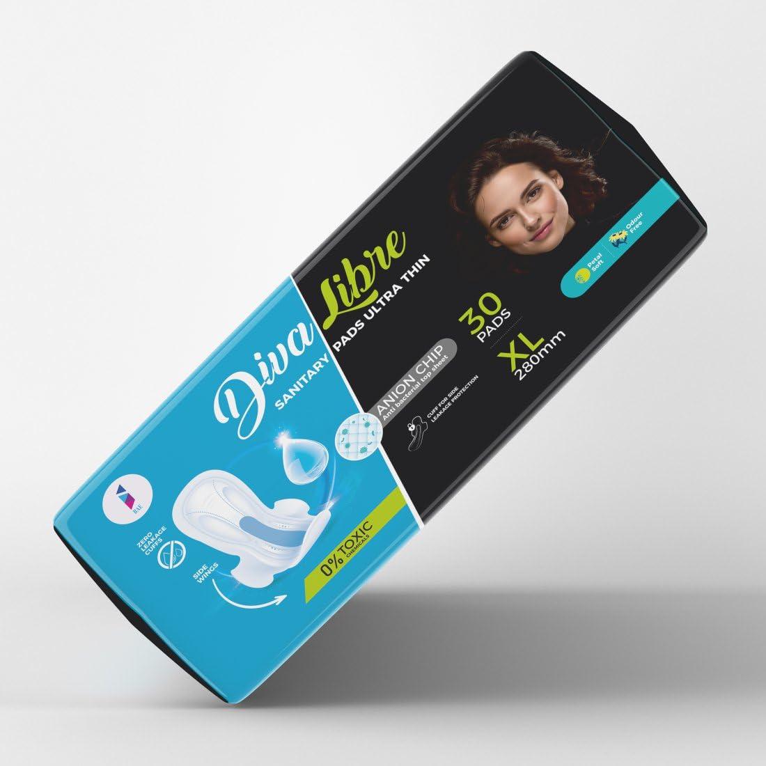 NIKHAR HYGIENE PRODUCTS PVT. LTD. Diva Libre Ultrathin Sanitary Pad 280 mm (Pack of 30) (XL (280 mm))