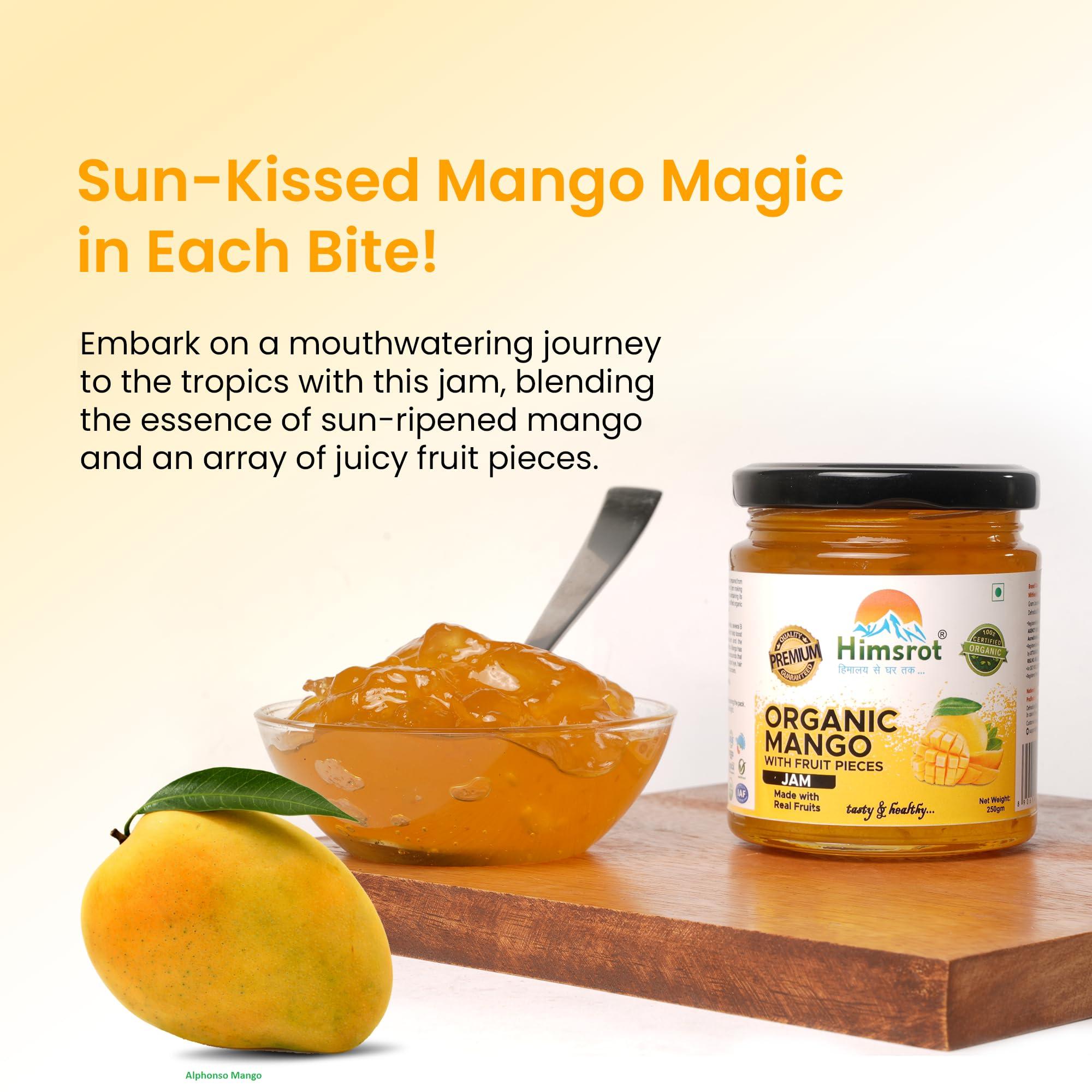Himsrot Himsrot Organic Mango Fruit Jam with Fruit Pieces | Organic Mango Jam with Mango Fruit Pieces For Breakfast | No Added Preservatives & Colors - 250gm