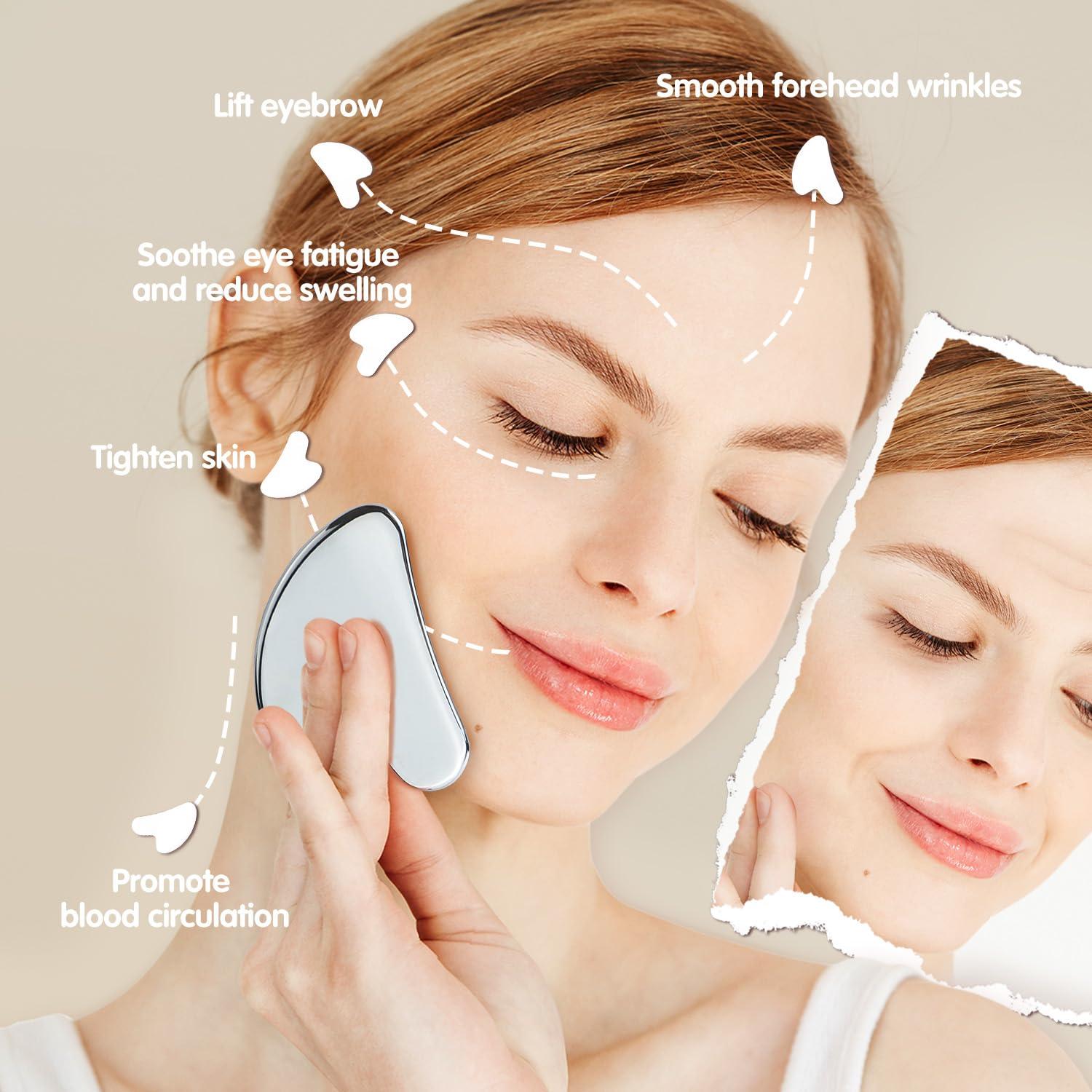 Flagest Flagest Stainless Steel Gua Sha Facial Tools - Face Massage Tools - Smooth Durable Metal Guasha Tool for Face Body Reduce Puffiness - Massage Scraper Heart Shape Gift (Silver)