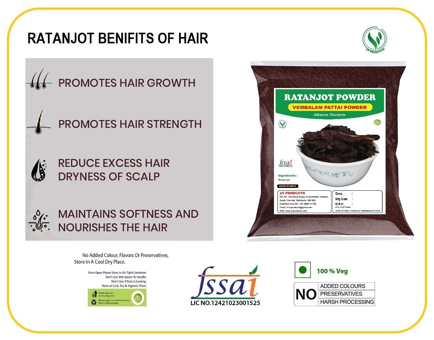 3V PRODUCTS 3V PRODUCTS Ratanjot Powder 50g | Alkanet Root | Vembalam Pattai | Laljadi | Alkanna Tinctoria (Pack of 1)