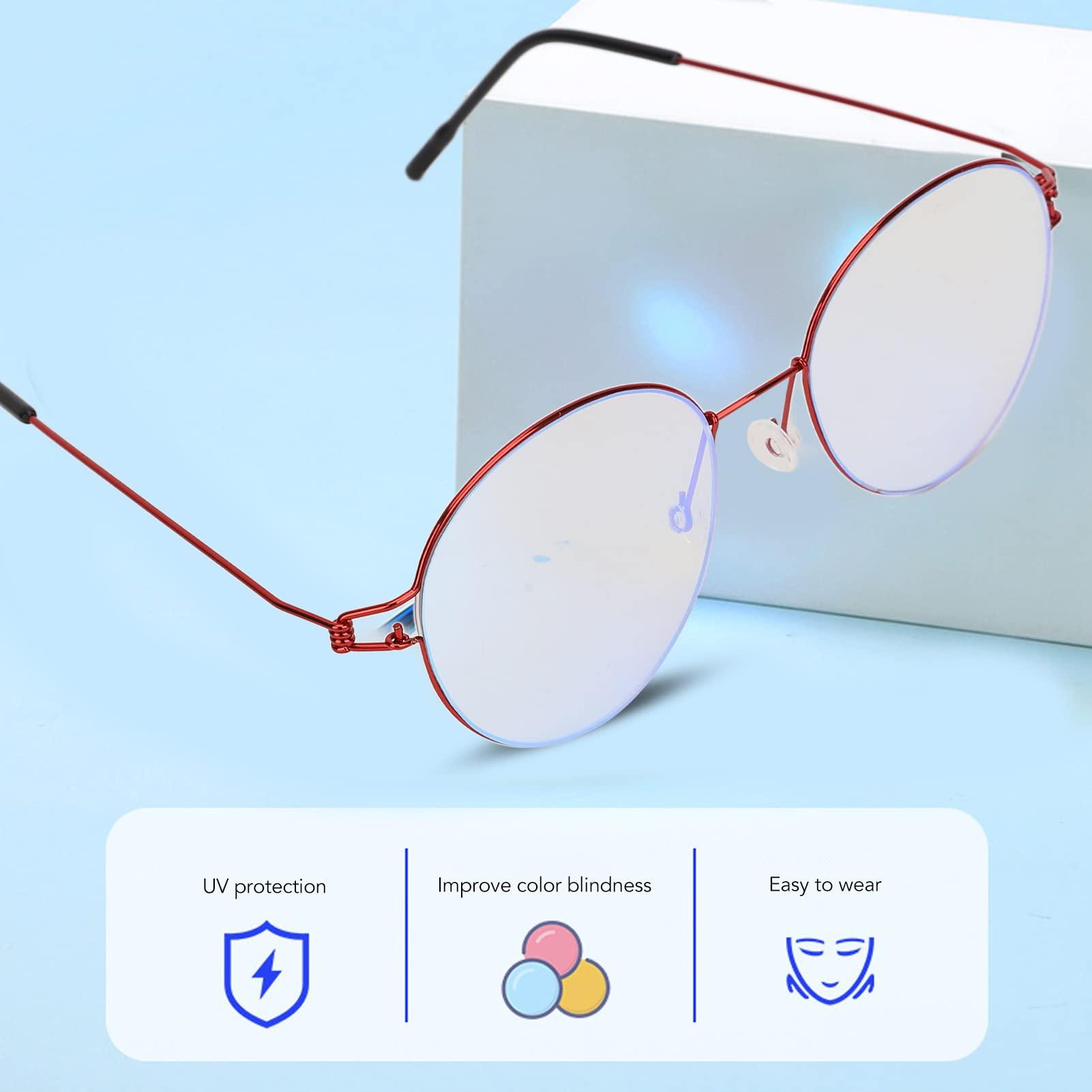 cooden Red Green Color Blind Glasses, PC Lens Stainless Steel Frame Colorblind Glasses for Men Women Colorblind Correcting Glasses for Red Green Blindness Indoor Outdoor Use (Red Frame)