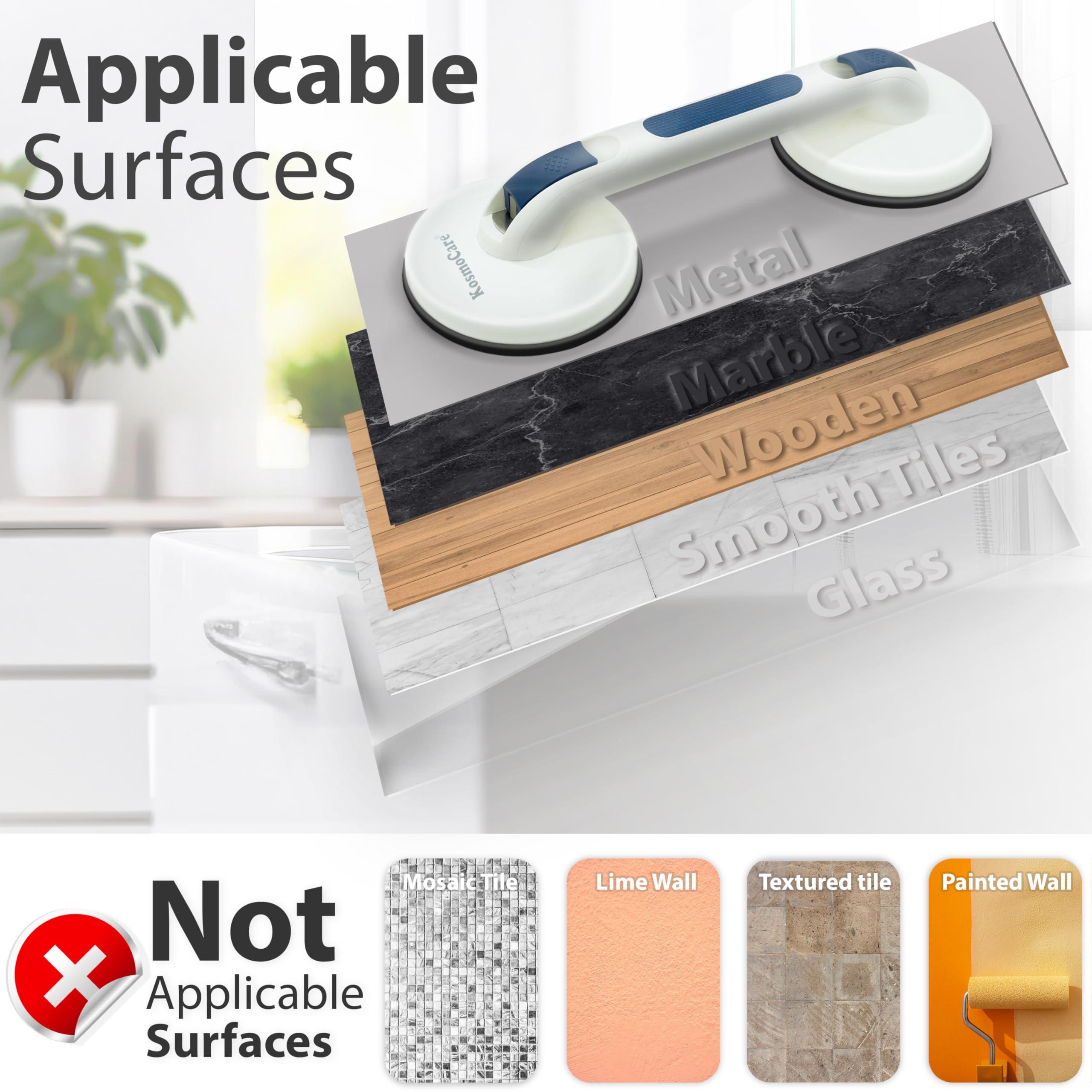 KosmoCare KosmoCare Suction Grab Bar | Tool Free Shower Handle | Portable Grab Bar | Safety Rail for Handicap Elderly Senior | No Assembly Required | Heavy Duty | 15 inch White - Crest Series