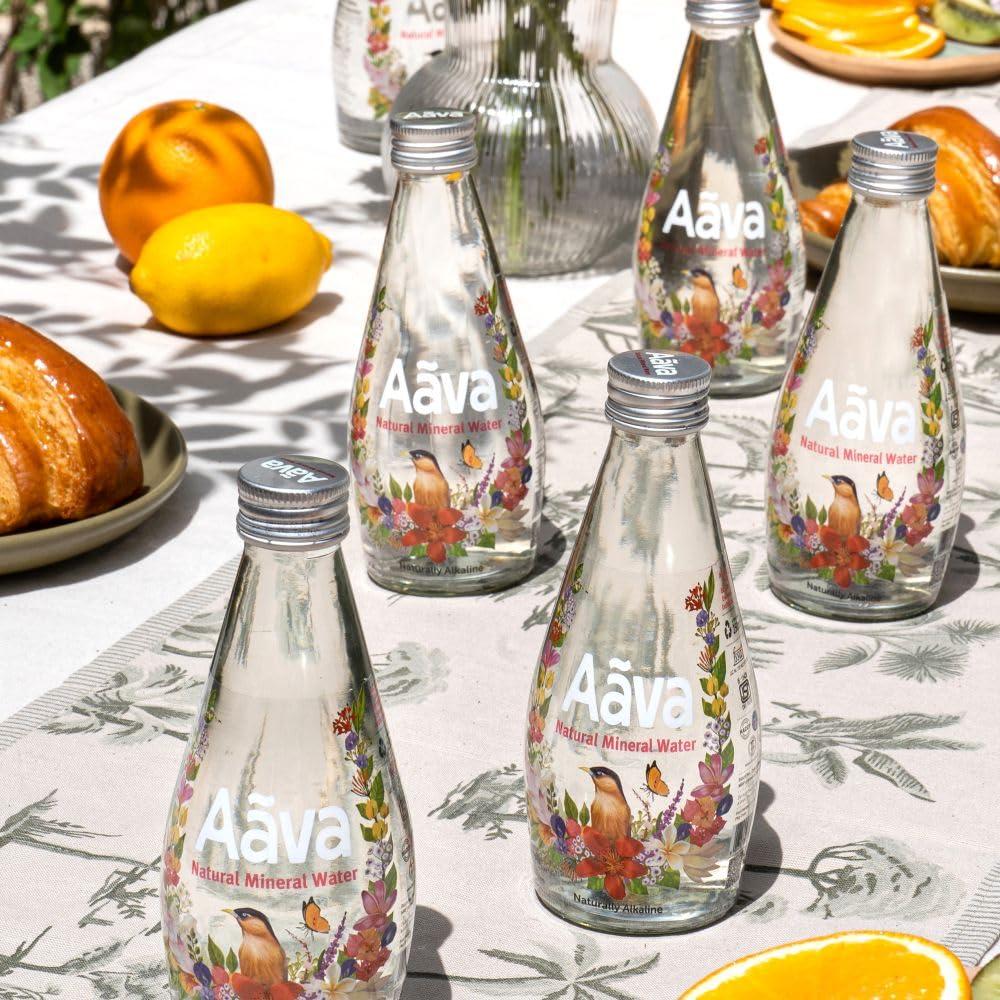 AAVA Aava Natural Mineral Water 250 ml Glass Bottle (Naturally Alkaline ; Origin Aravalli Range; pH 8+; Natural Fortified with Calcium and Magnesium) (Pack of 8)