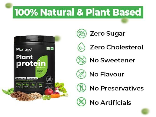 PLANTIGO Plantigo Plant Protein Powder 1kg Unflavoured, Unsweetened | 30g Protein, 5g BCAA, 2g Leucine Per 40g Scoop | No Sugar, No Sweetener, No Preservatives Protein Powder for Women, Men, Diabetes