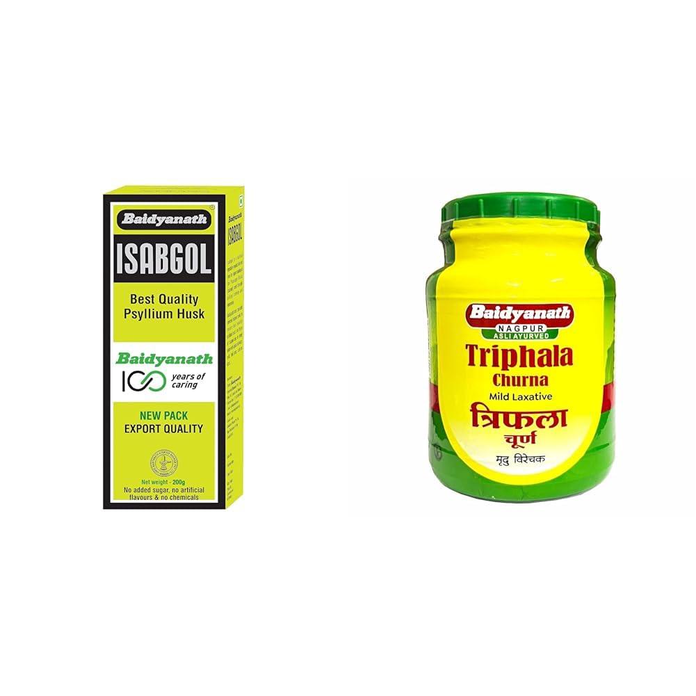 Baidyanath Asli Ayurved Baidyanath Isabgol - Psyllium Husk Powder - 200gm | Effectively Relieves Constipation & Baidyanath Asli Ayurved Nagpur Triphala Churna I Vitamin C I Iron & Zinc I 500 gms